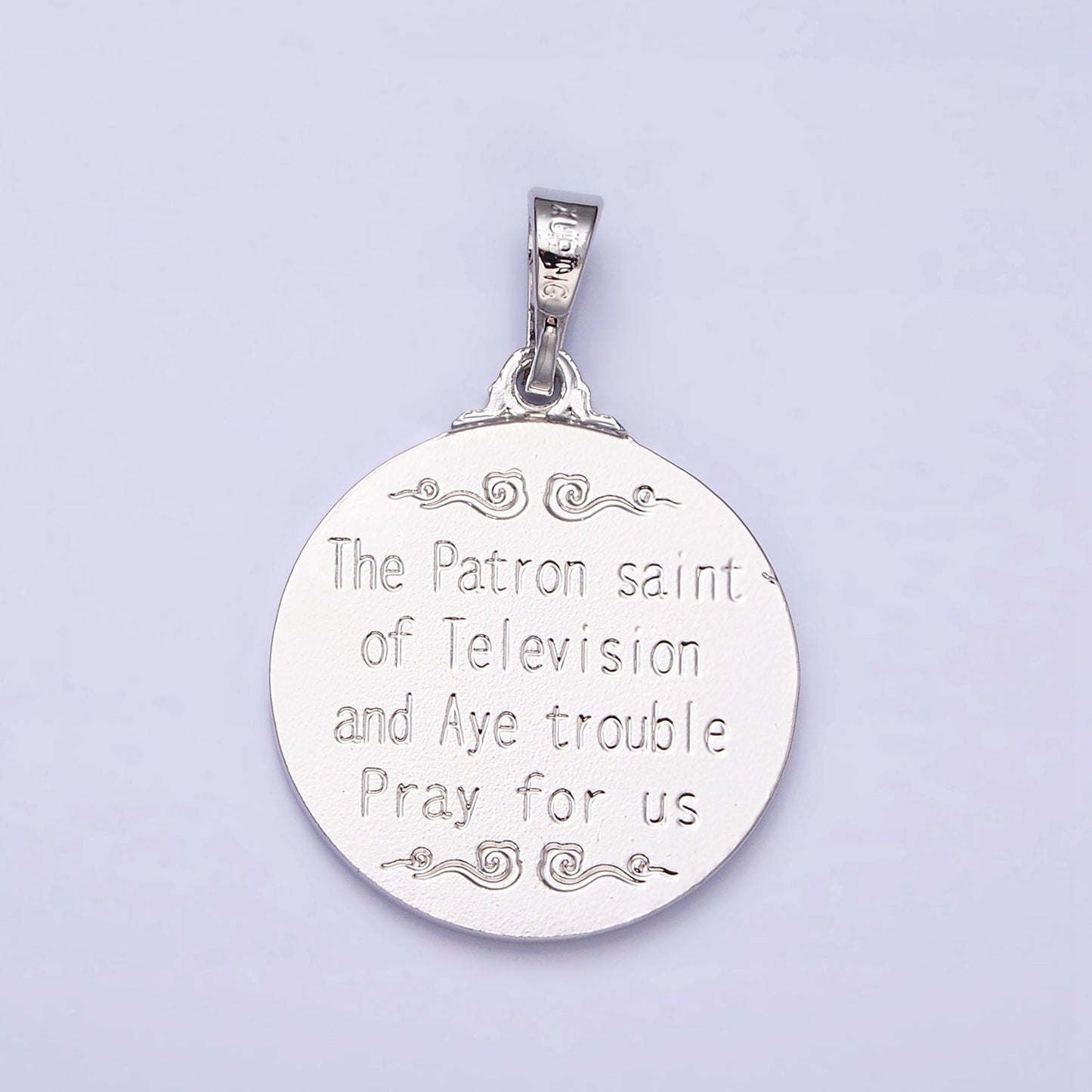 Round White Gold Filled Saint Clare Round Religious Medallion Pendant Pray for Us Religious necklace Charm AA-519