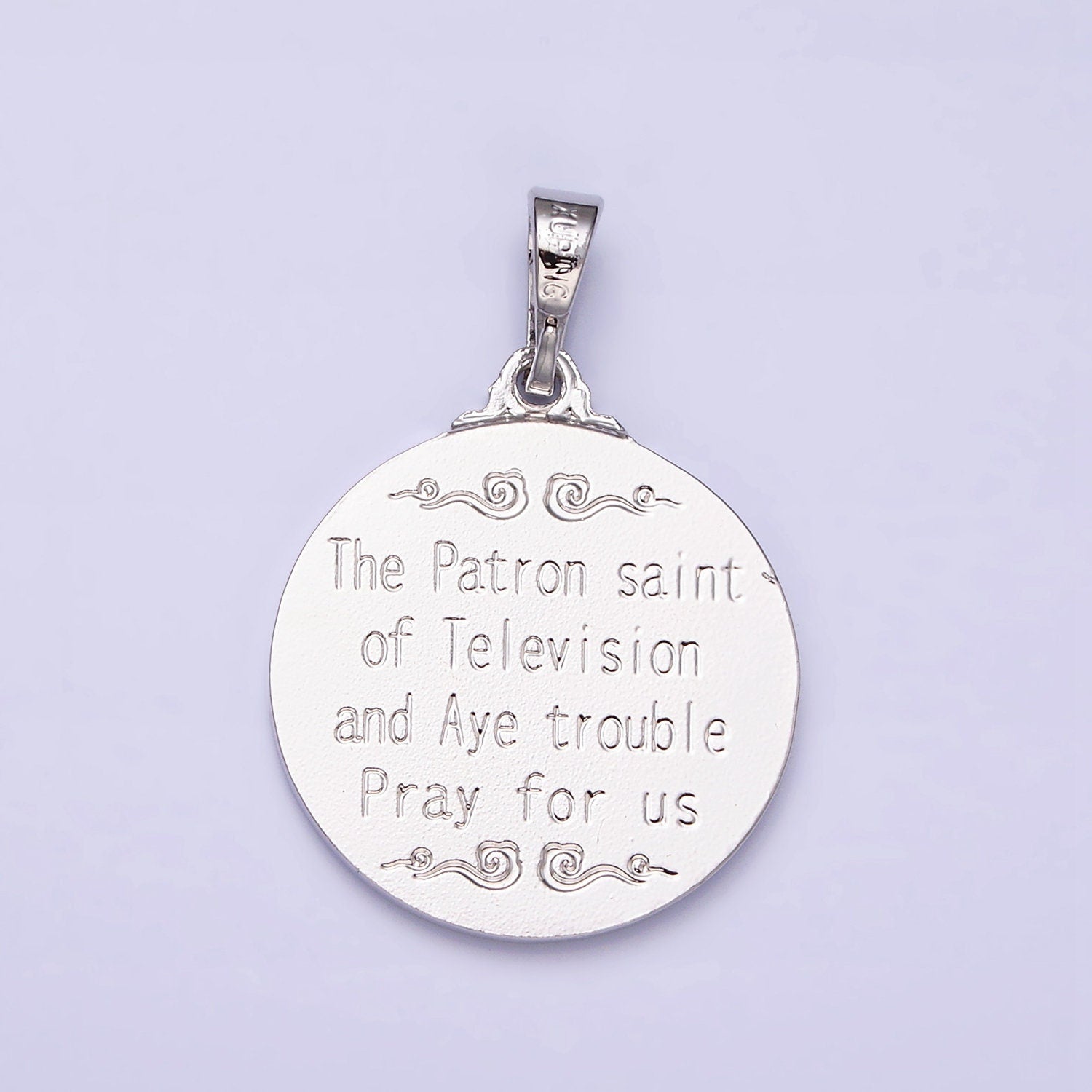 Round White Gold Filled Saint Clare Round Religious Medallion Pendant Pray for Us Religious necklace Charm AA-519