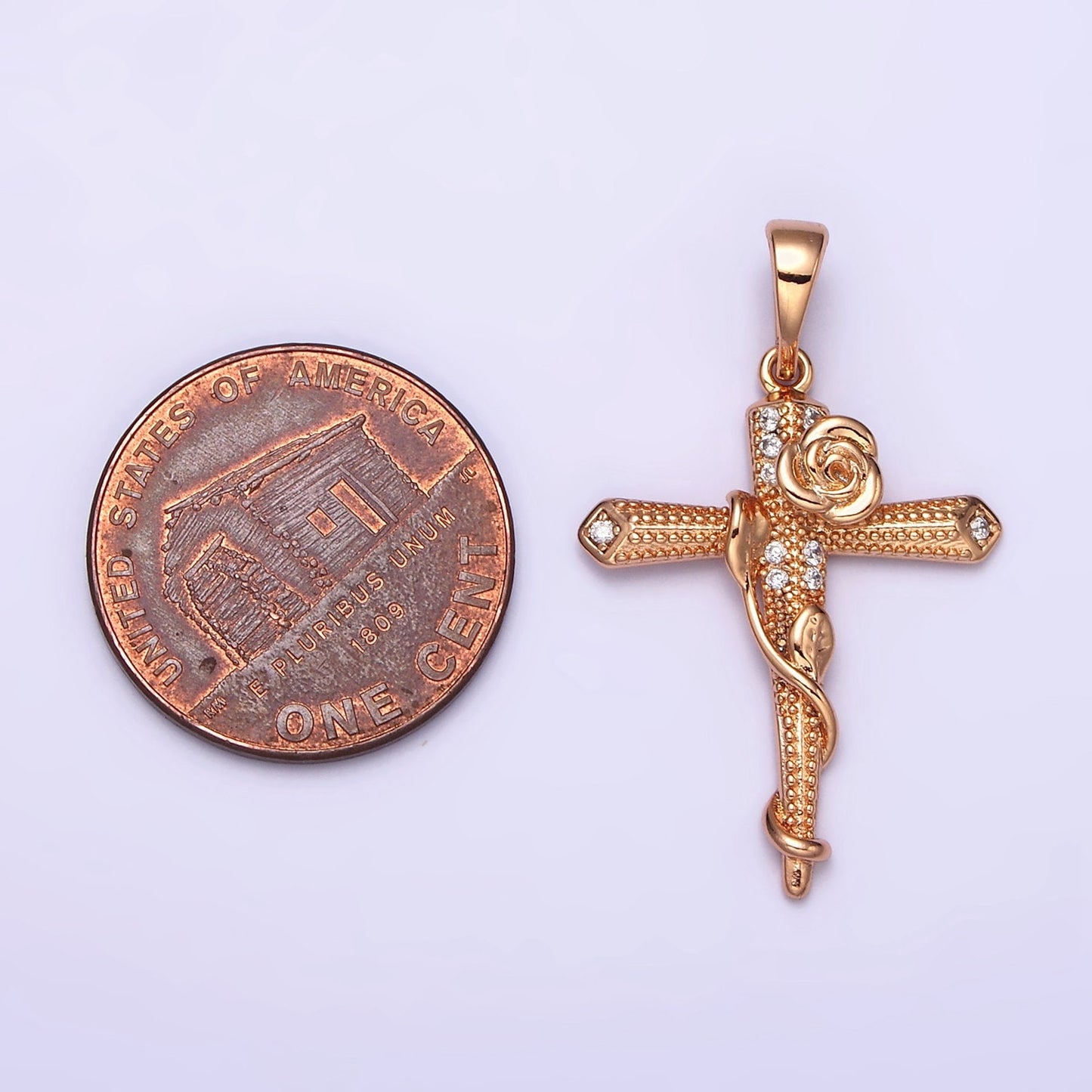 Dainty Rose Cross Pendant Rose Gold Fill cross charm Pendant Religious Necklace Pendant Gold Religious Jewelry Making AA-524