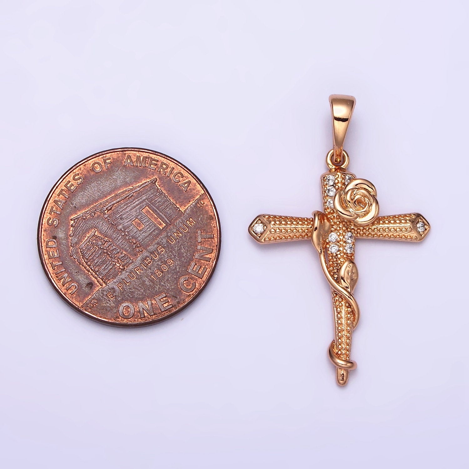Dainty Rose Cross Pendant Rose Gold Fill cross charm Pendant Religious Necklace Pendant Gold Religious Jewelry Making AA-524