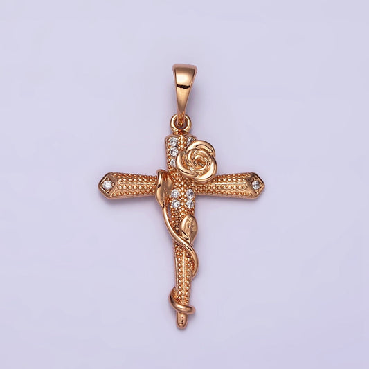 Dainty Rose Cross Pendant Rose Gold Fill cross charm Pendant Religious Necklace Pendant Gold Religious Jewelry Making AA-524