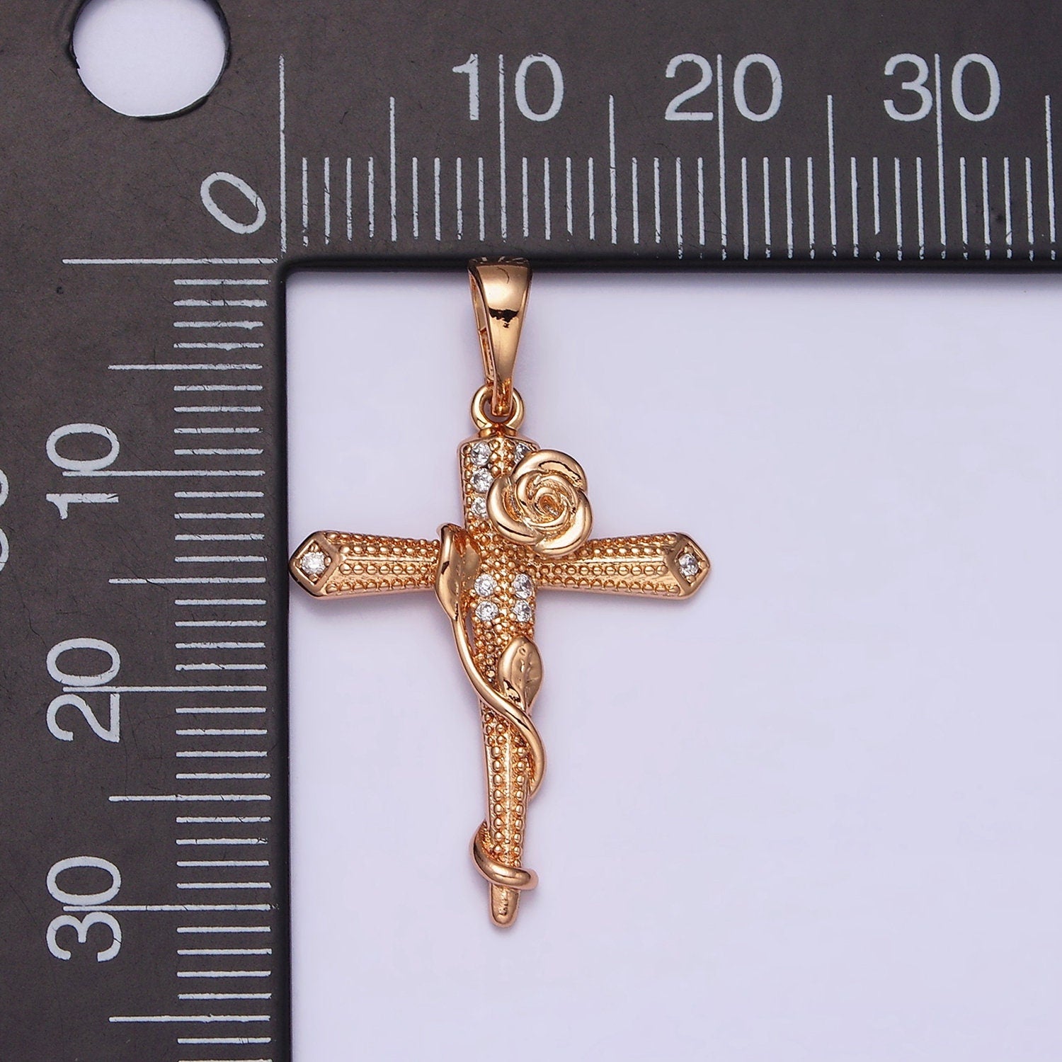 Dainty Rose Cross Pendant Rose Gold Fill cross charm Pendant Religious Necklace Pendant Gold Religious Jewelry Making AA-524