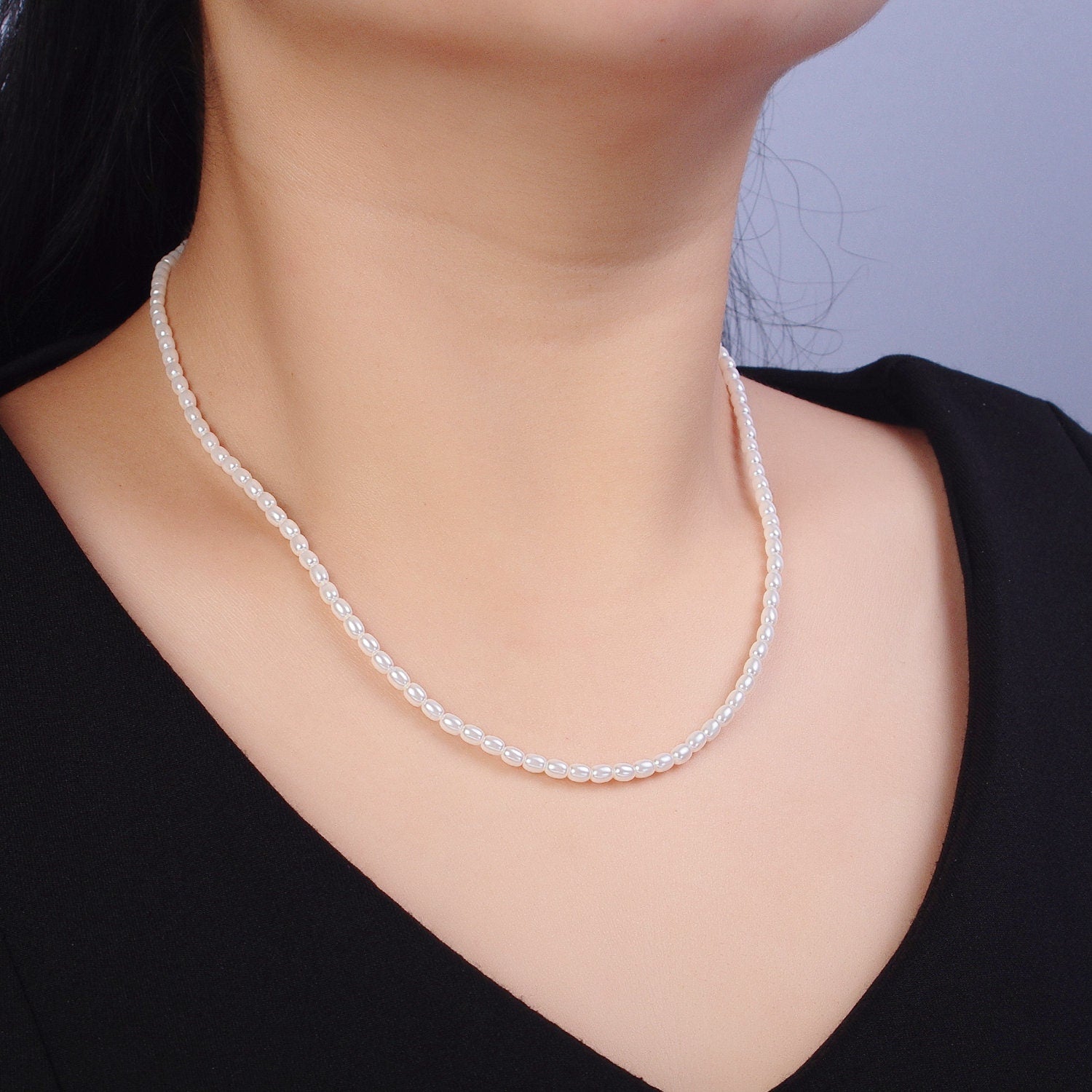 Tiny Rice Pearl Strand Necklace, Freshwater Pearl Necklace 24k Gold Filled Minimalist Necklace, Dainty Pearl Choker Necklace 16 inch WA1560