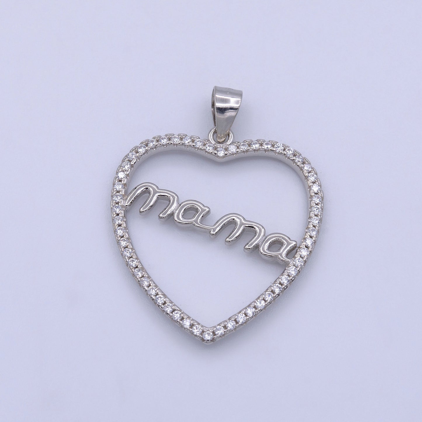 Dainty Mom Charm Pendant, Mother's Day Charms Pendants, Mom Heart Sterling Silver Charm Micro Pave Mom Charm Dangle Pendant SL-267