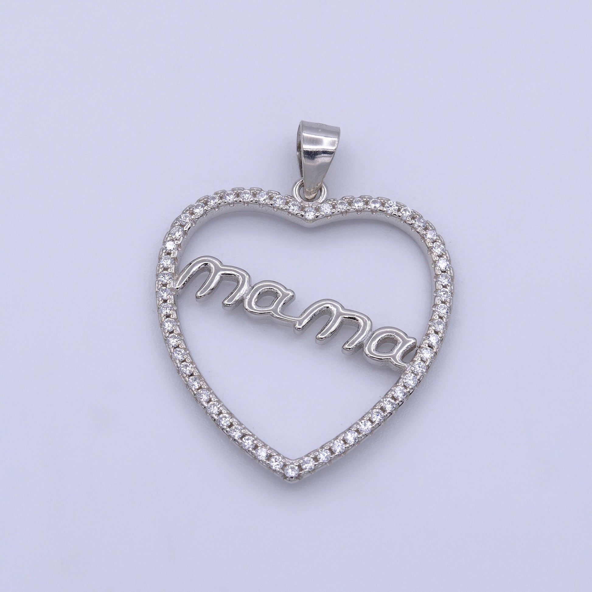 Dainty Mom Charm Pendant, Mother's Day Charms Pendants, Mom Heart Sterling Silver Charm Micro Pave Mom Charm Dangle Pendant SL-267
