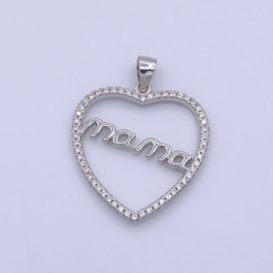 Dainty Mom Charm Pendant, Mother's Day Charms Pendants, Mom Heart Sterling Silver Charm Micro Pave Mom Charm Dangle Pendant SL-267