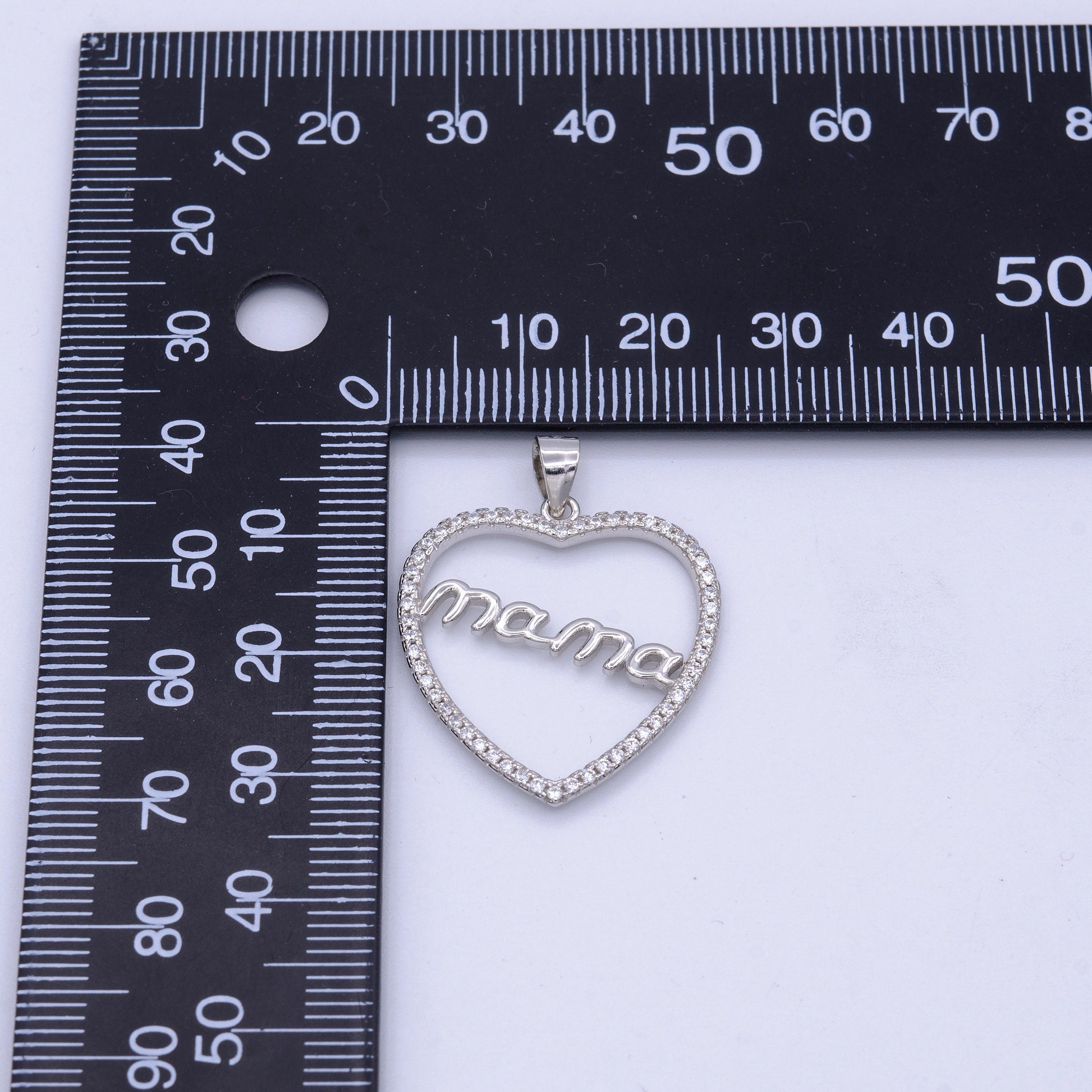 Dainty Mom Charm Pendant, Mother's Day Charms Pendants, Mom Heart Sterling Silver Charm Micro Pave Mom Charm Dangle Pendant SL-267