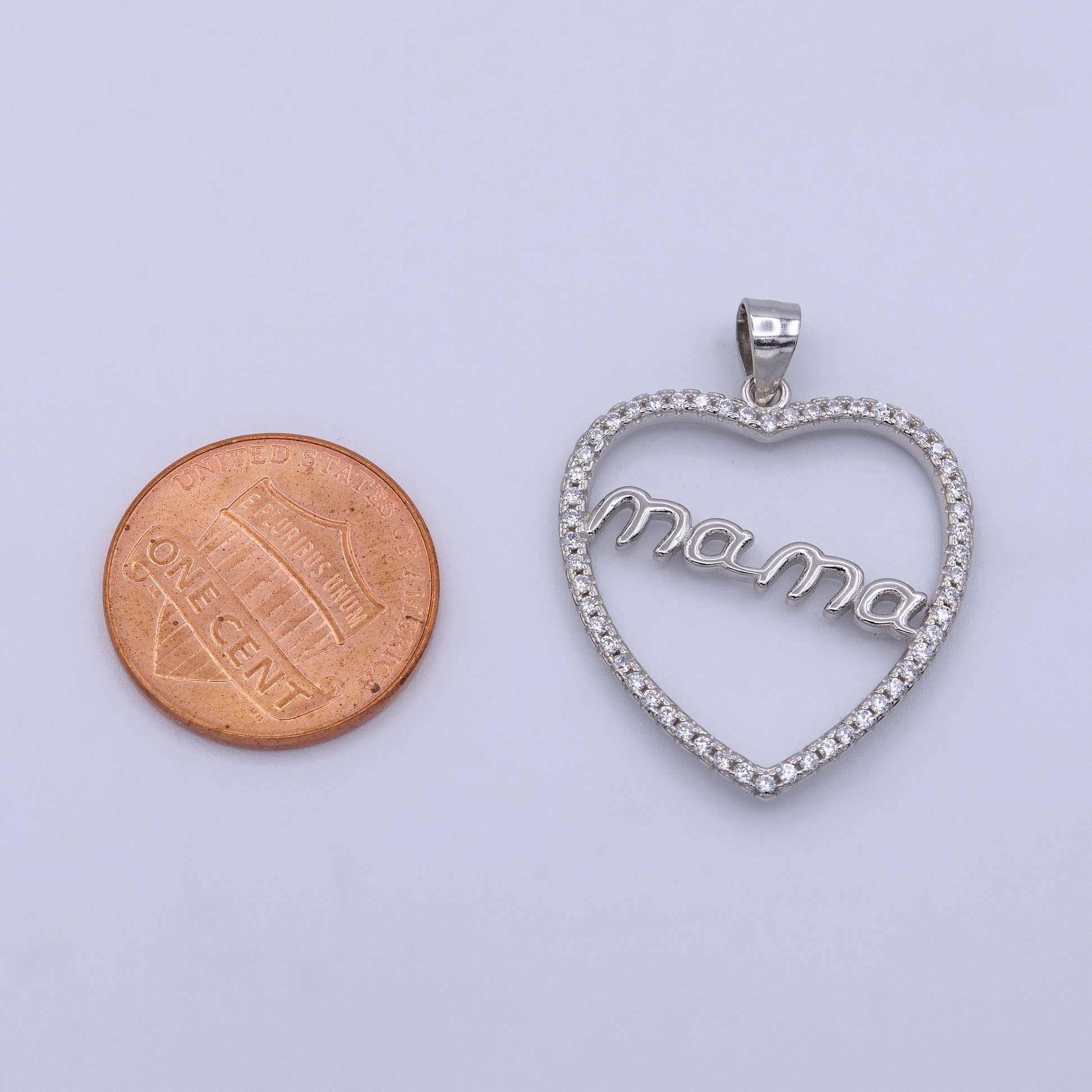 Dainty Mom Charm Pendant, Mother's Day Charms Pendants, Mom Heart Sterling Silver Charm Micro Pave Mom Charm Dangle Pendant SL-267