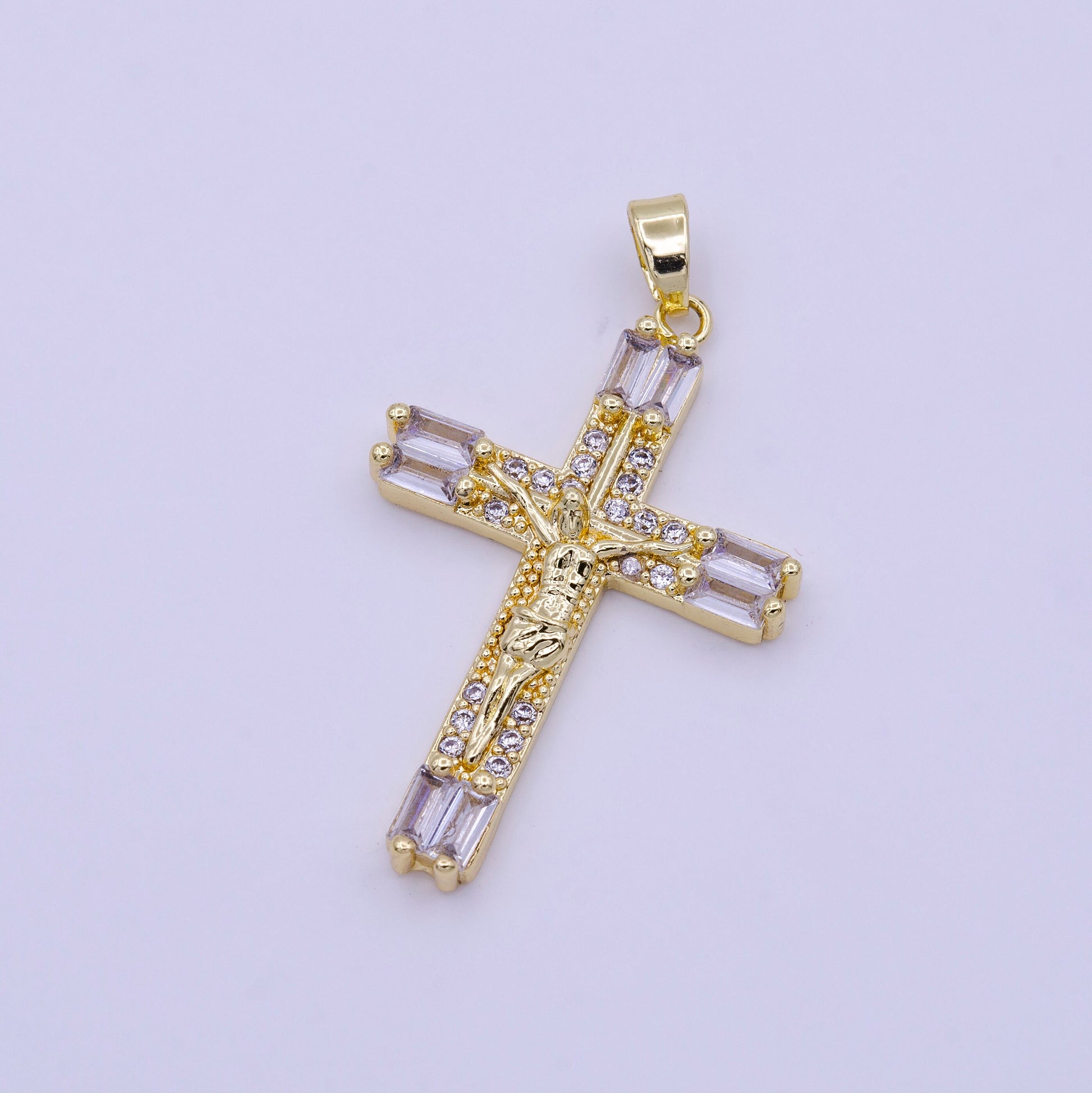 16K Gold Filled Crucifix Cross Baguette CZ Pendant for Religious jewelry Making Supply | AA413 AA414