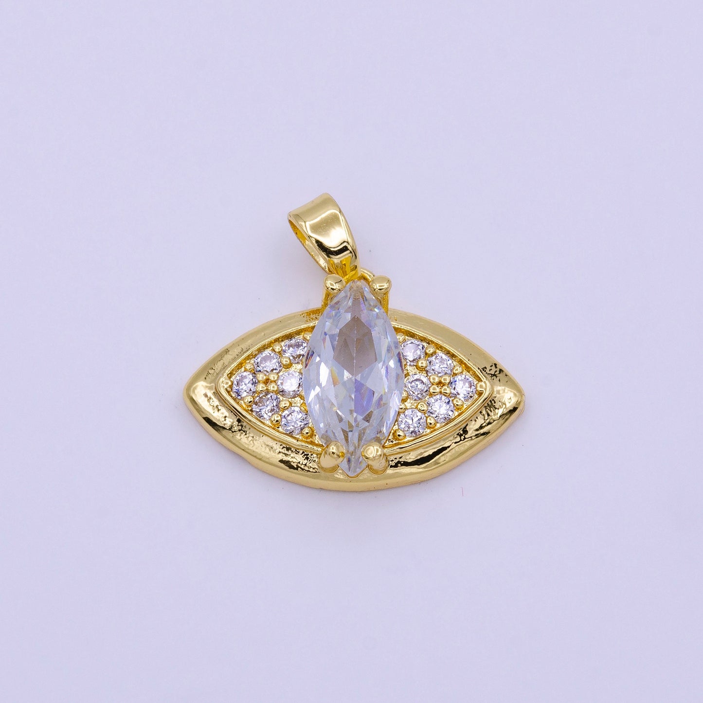 16K Gold Filled Green, Clear Marquise Evil Eye Micro Paved CZ Pendant | AA415 AA416