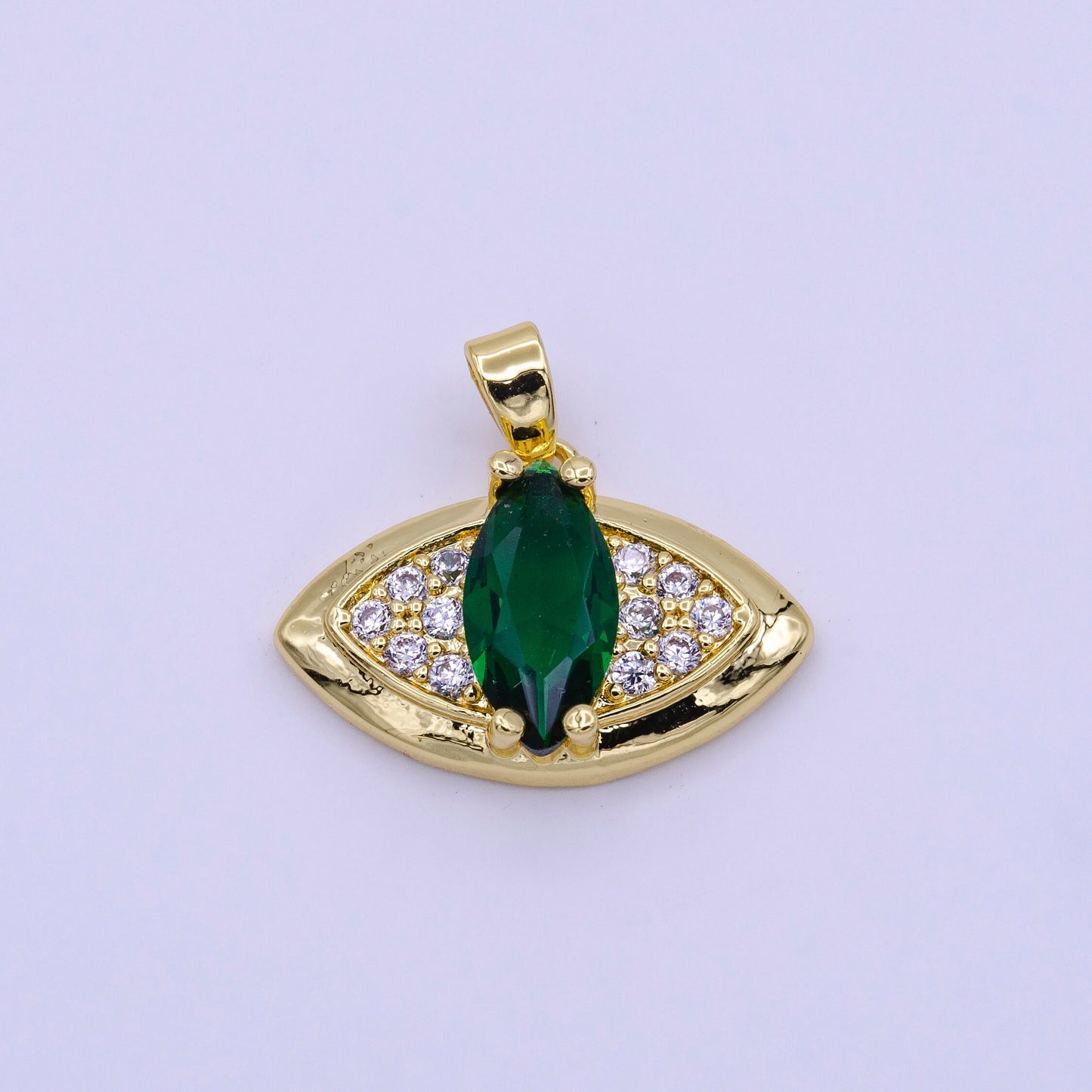 16K Gold Filled Green, Clear Marquise Evil Eye Micro Paved CZ Pendant | AA415 AA416