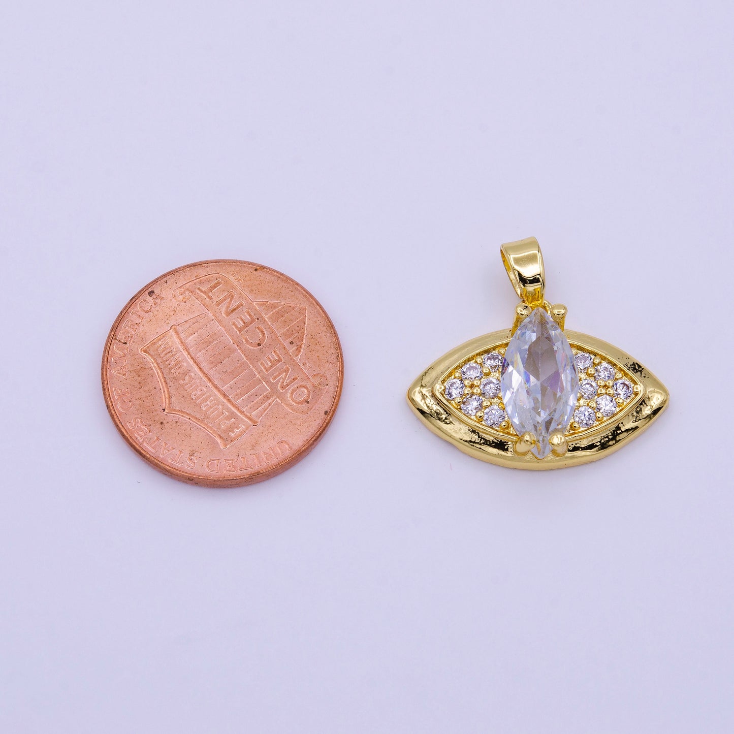 16K Gold Filled Green, Clear Marquise Evil Eye Micro Paved CZ Pendant | AA415 AA416