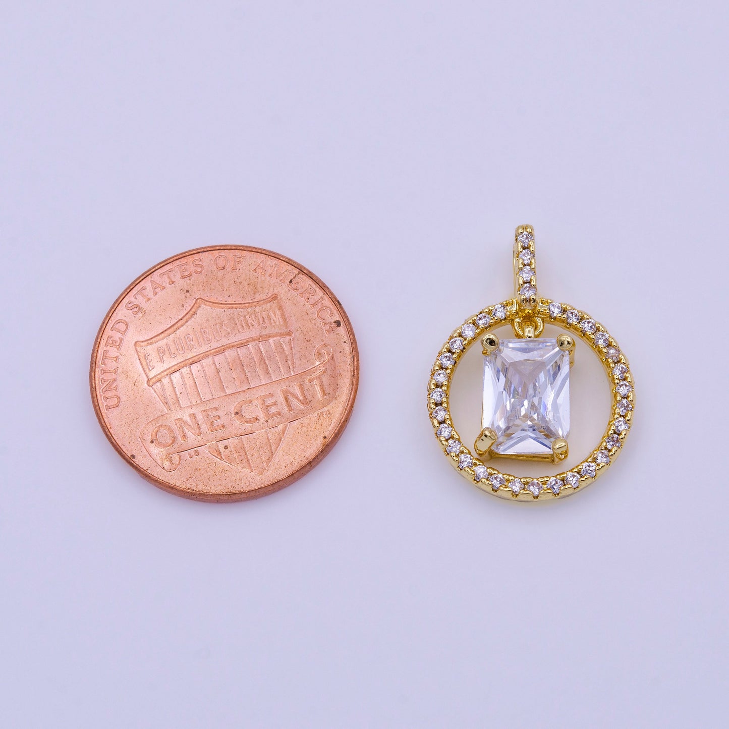 16K Gold Filled Clear, Pink, Green Baguette Dangle Open Round Micro Paved Pendant | AA420 - AA422