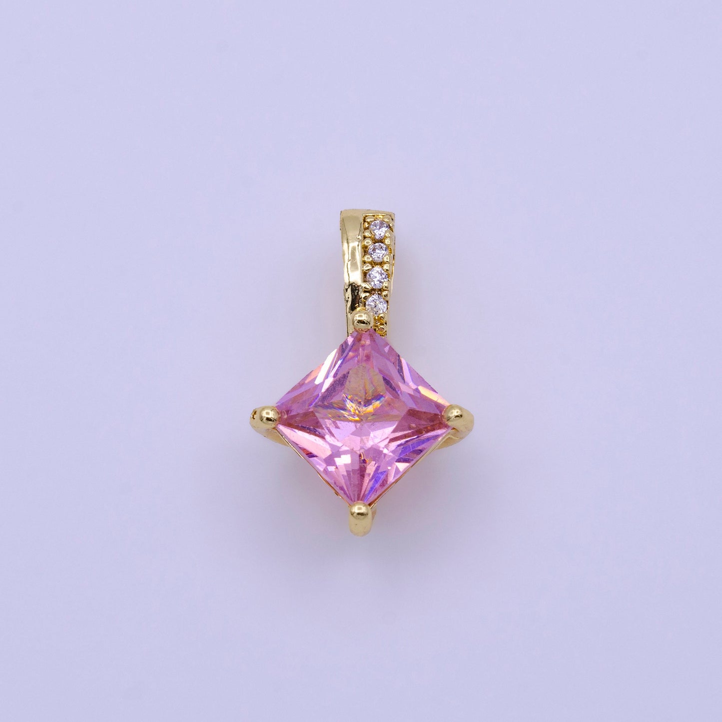 16K Gold Filled 20mm Clear, Pink, Green Rhombus CZ Micro Paved Bail Pendant for Dangle Charm Necklace Bracelet | AA417 - AA419