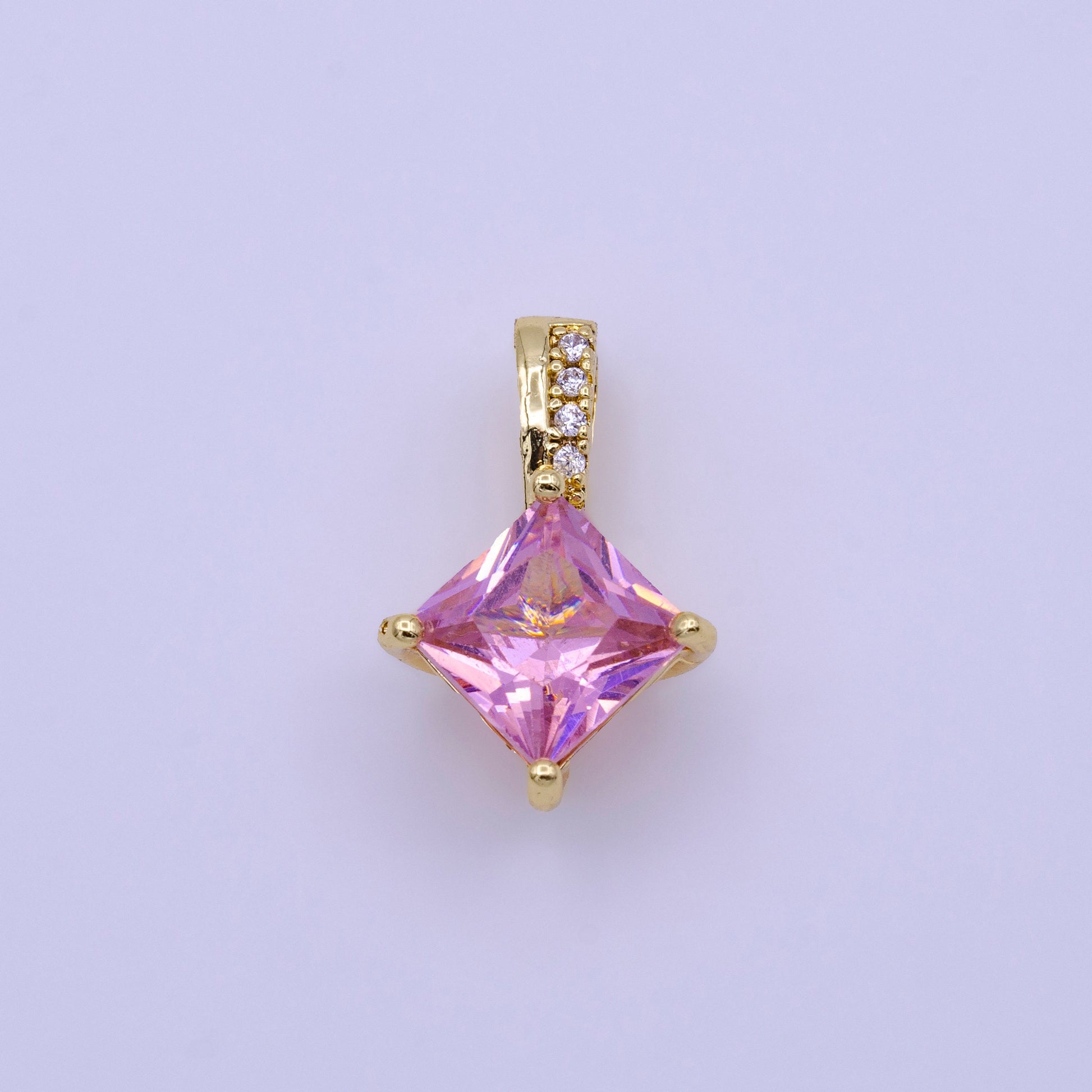16K Gold Filled 20mm Clear, Pink, Green Rhombus CZ Micro Paved Bail Pendant for Dangle Charm Necklace Bracelet | AA417 - AA419