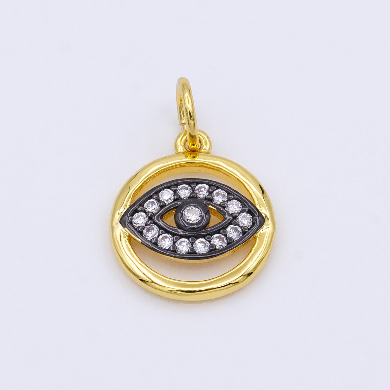 Mini Black Evil Eye Charm, Gold Plated Charm Eye of Ra Amulet Jewelry Pendants Cubic Zirconia AC356