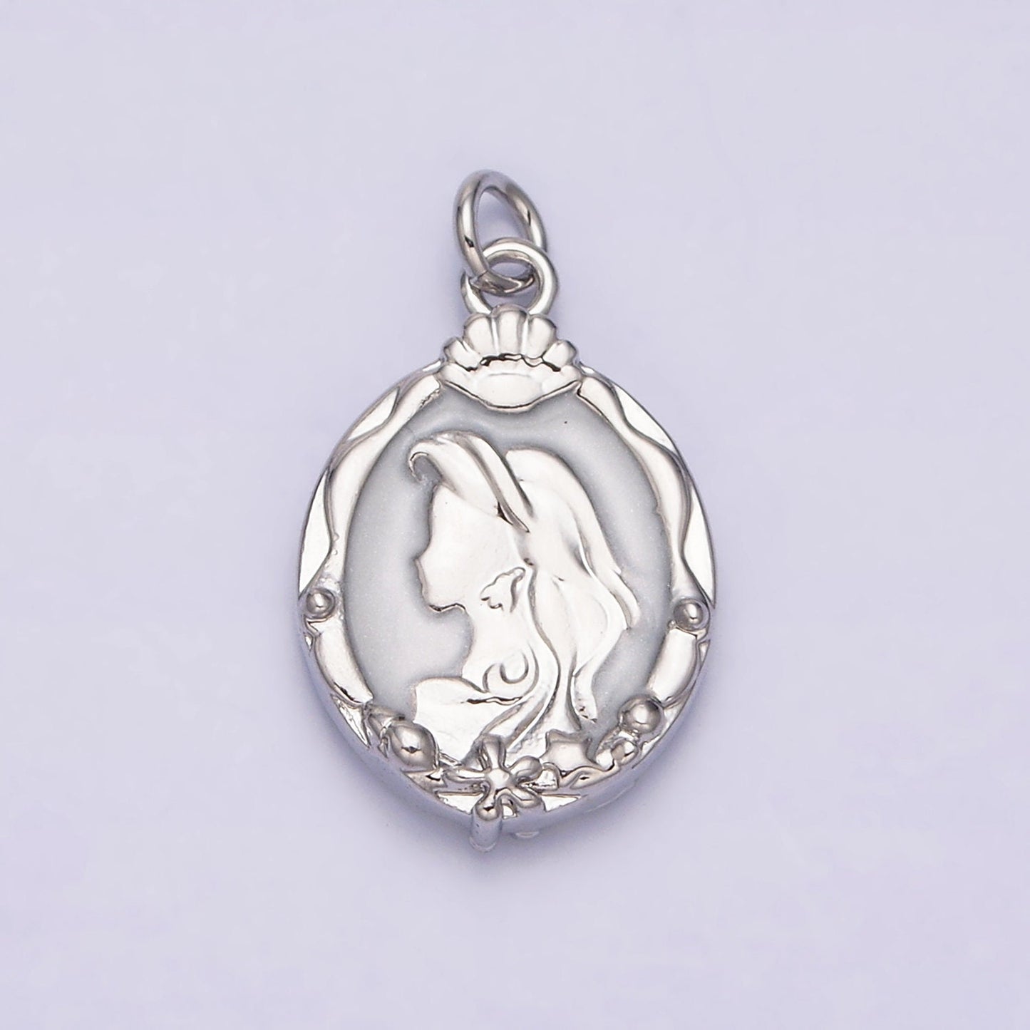 16K Gold Filled Double Sided Princess Mermaid White, Pink, Blue Sparkly Enamel Charm in Gold & Silver Cameo Charm | AC1087 - AC1092