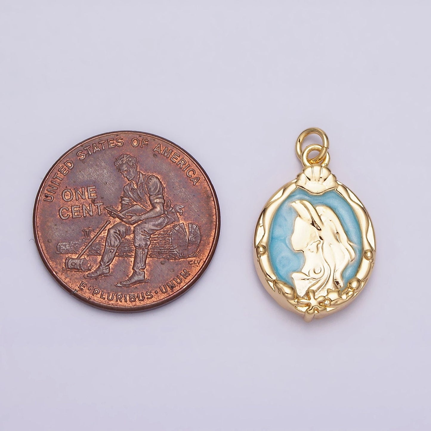 16K Gold Filled Double Sided Princess Mermaid White, Pink, Blue Sparkly Enamel Charm in Gold & Silver Cameo Charm | AC1087 - AC1092