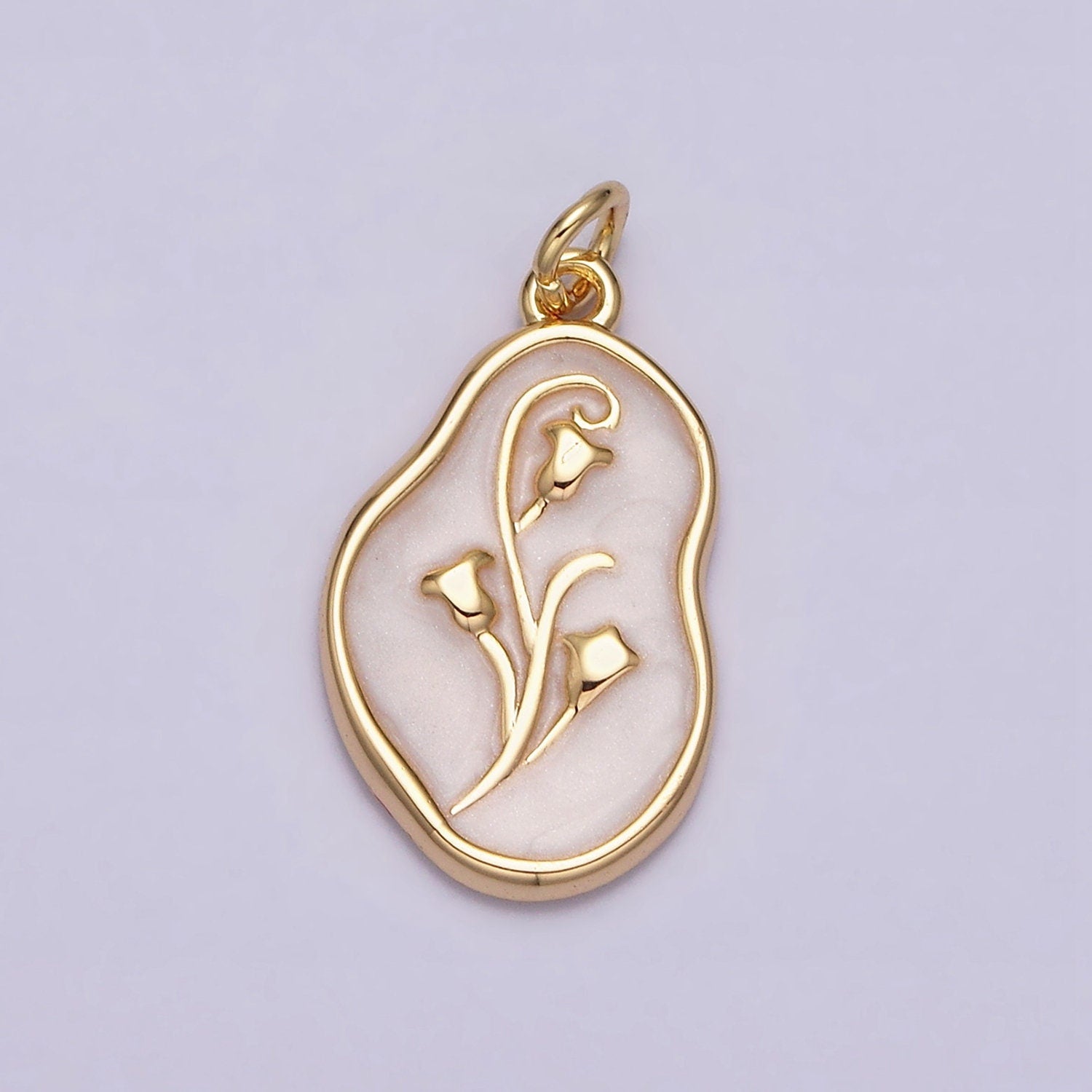 1Pc Gold Tulip Charms Blue, White, Pink Enamel Flower charm Abstract Oval Charm Medallion for Necklace Bracelet AC1117