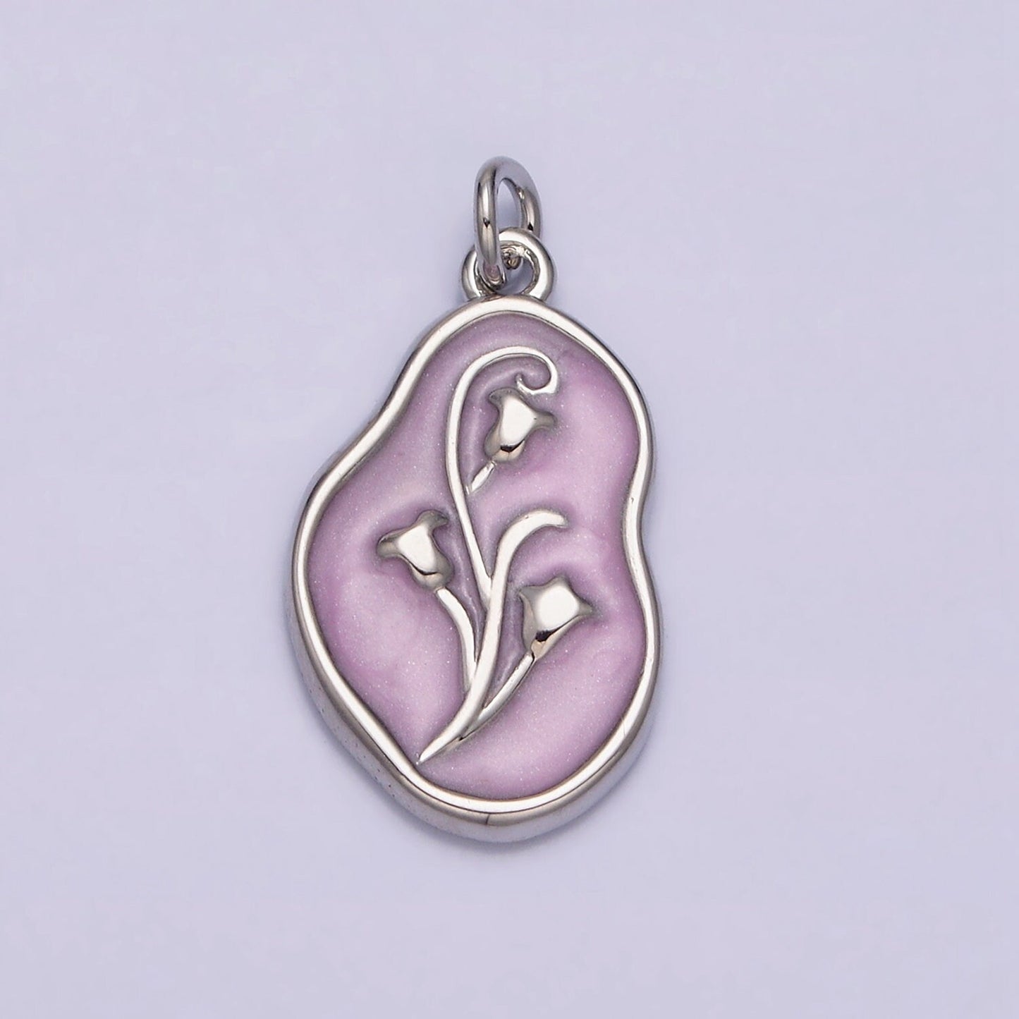 1Pc Gold Tulip Charms Blue, White, Pink Enamel Flower charm Abstract Oval Charm Medallion for Necklace Bracelet AC1117