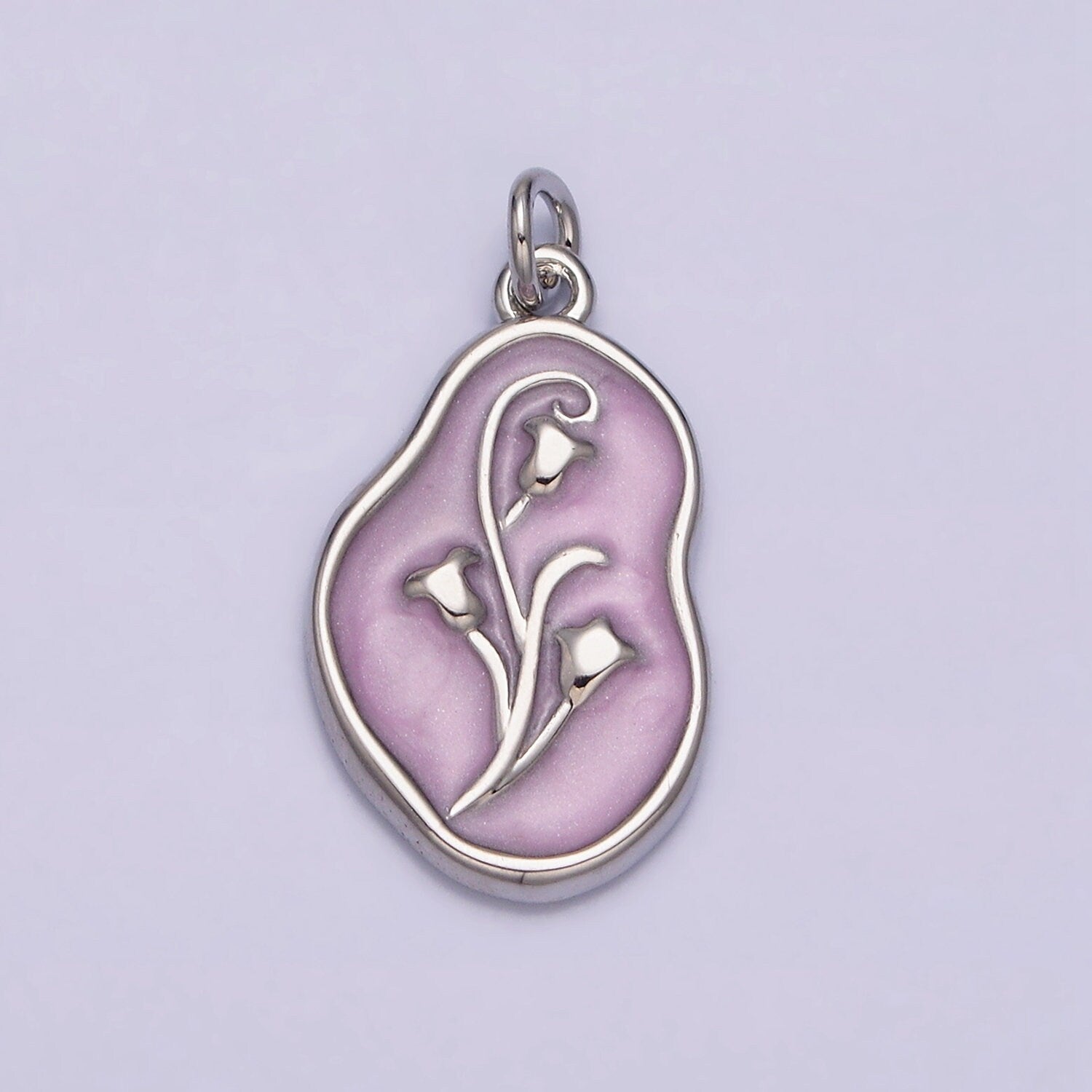 1Pc Gold Tulip Charms Blue, White, Pink Enamel Flower charm Abstract Oval Charm Medallion for Necklace Bracelet AC1117