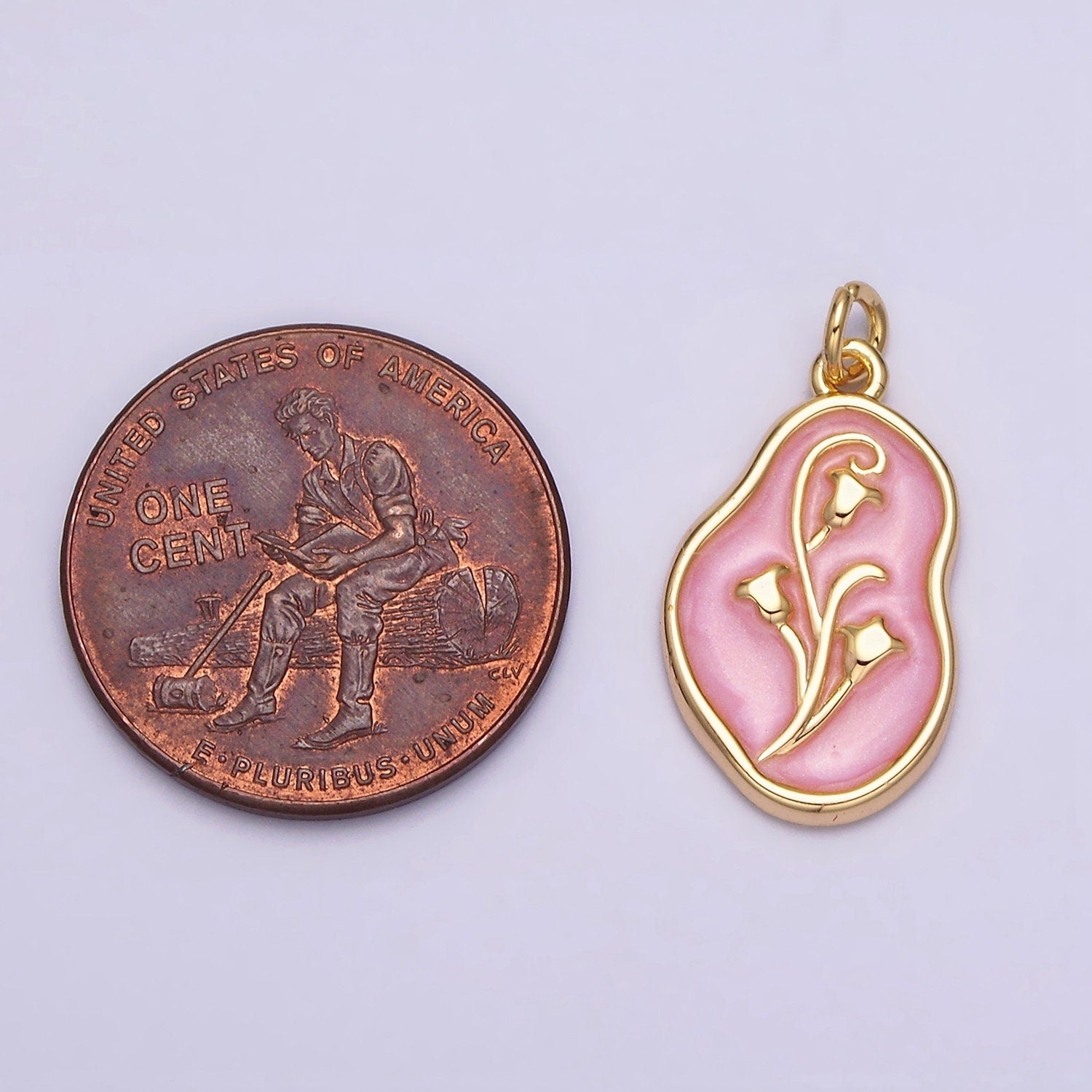 1Pc Gold Tulip Charms Blue, White, Pink Enamel Flower charm Abstract Oval Charm Medallion for Necklace Bracelet AC1117