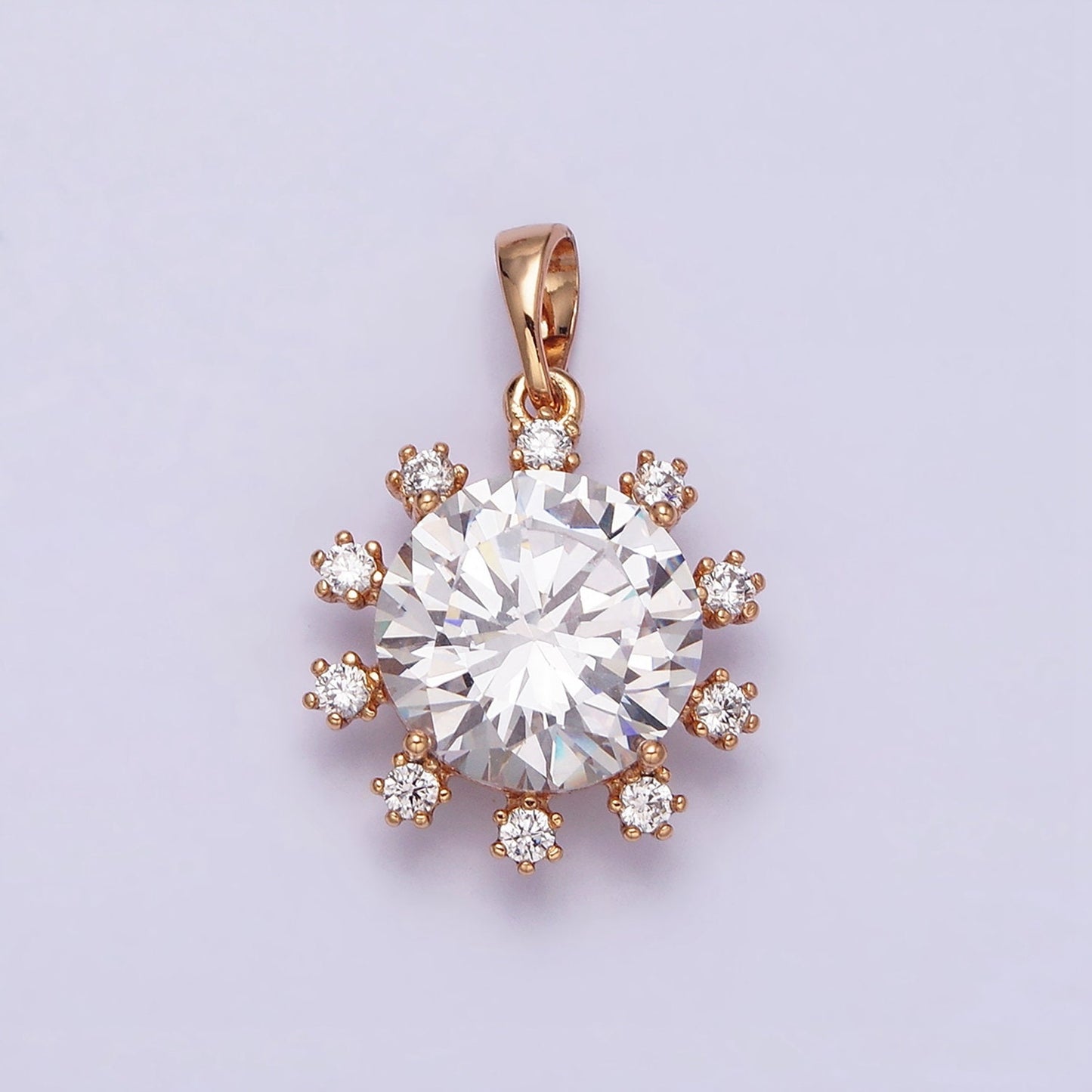 18K Gold Filled Clear, Black, Red, Pink, Purple, Green Round Cubic Zirconia Stone Colorful Birthstone CZ Pendant | AA496 - AA501