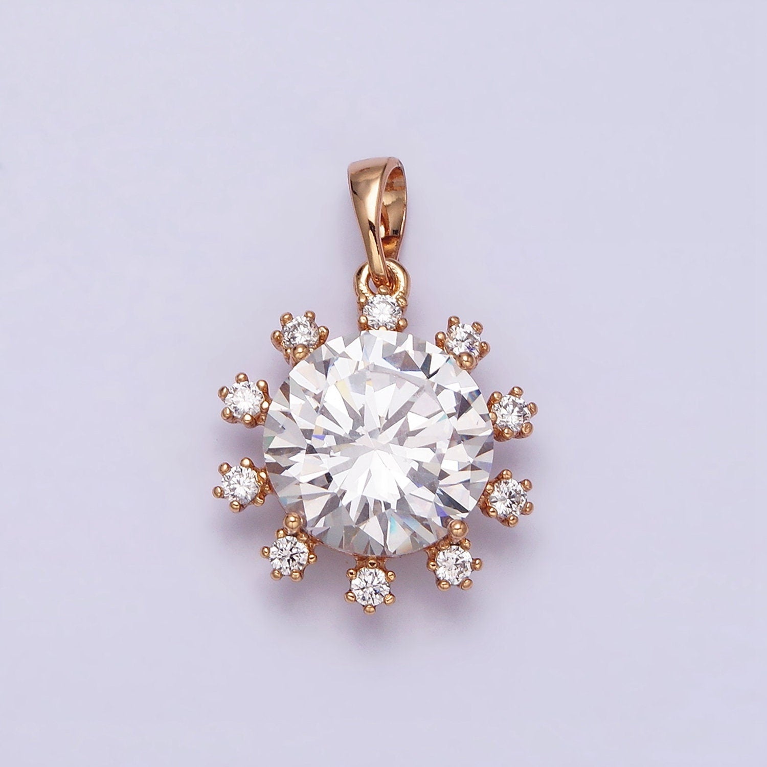 18K Gold Filled Clear, Black, Red, Pink, Purple, Green Round Cubic Zirconia Stone Colorful Birthstone CZ Pendant | AA496 - AA501