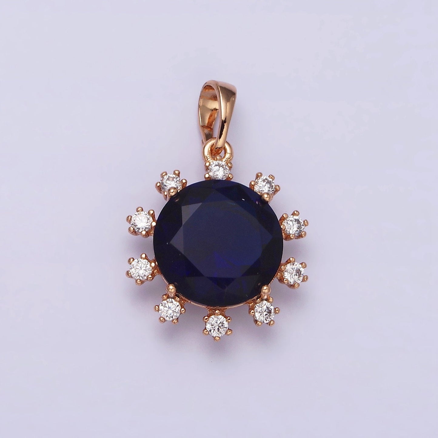 18K Gold Filled Clear, Black, Red, Pink, Purple, Green Round Cubic Zirconia Stone Colorful Birthstone CZ Pendant | AA496 - AA501