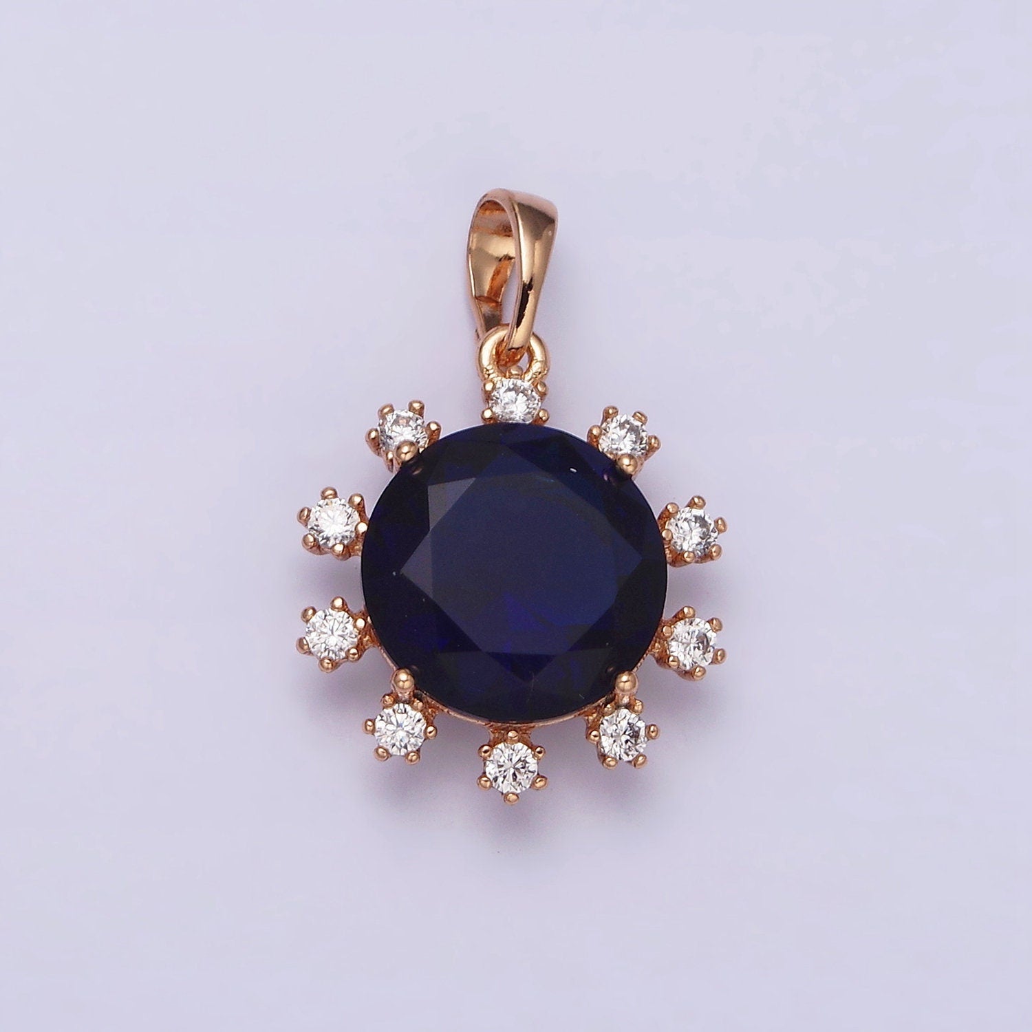 18K Gold Filled Clear, Black, Red, Pink, Purple, Green Round Cubic Zirconia Stone Colorful Birthstone CZ Pendant | AA496 - AA501
