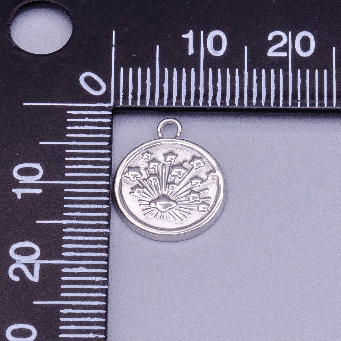 Gold Stainless Steel Galaxy Coin Medallion Pendant Round Star Burst Charm For Jewelry Tarnish Free | P-912