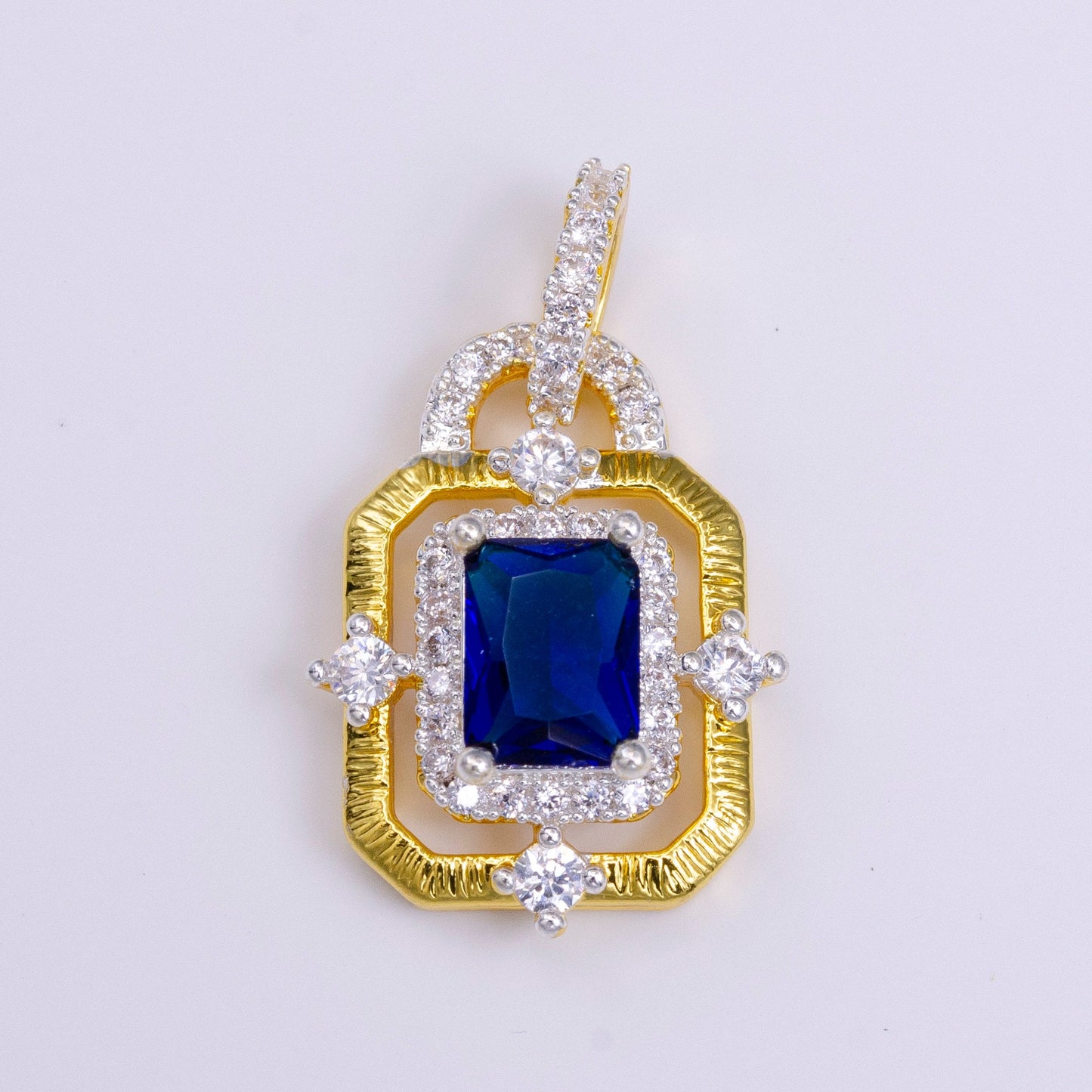 Elegant Gold CZ Crystals Square Pendant, 24K Gold Filled Red/Clear/Green Diamond Micro Paved Clear CZ Emerald Cut Stones Round Charm AA-526
