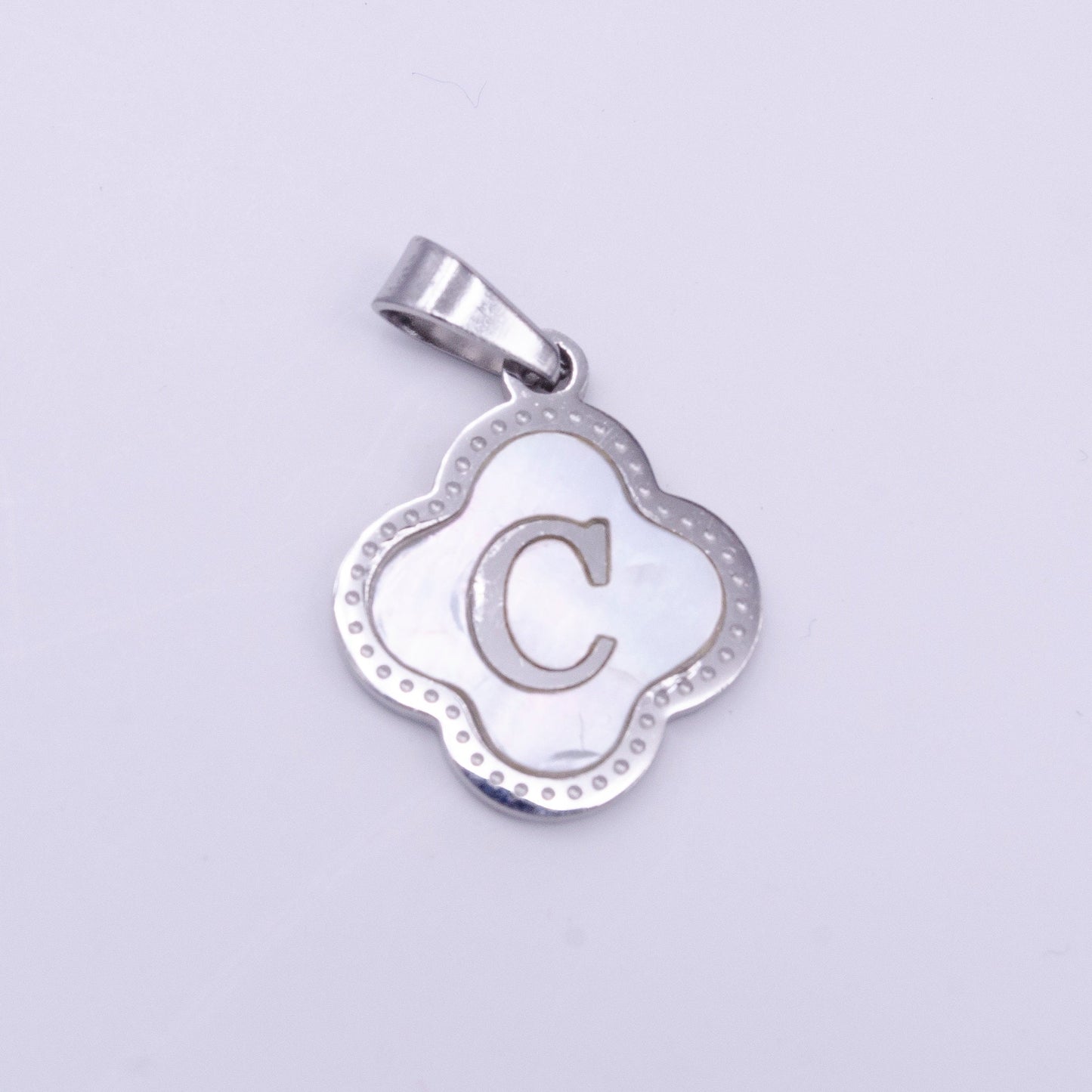 Quaterfoil Pearl Letter Charm Gold Clover Alphabet Charm Shell Letter Pendant Personalized Initial Charm Stainless Steel Tarnish Free AD677