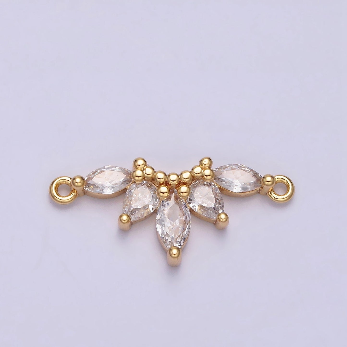16K Gold Filled Clear CZ Marquise Teardrop Curved Lined Charm Connector in Gold & Silver Fiver Marquise CZ Stone Link | G905 G906