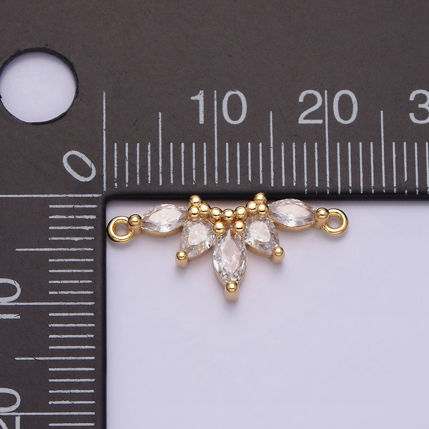 16K Gold Filled Clear CZ Marquise Teardrop Curved Lined Charm Connector in Gold & Silver Fiver Marquise CZ Stone Link | G905 G906