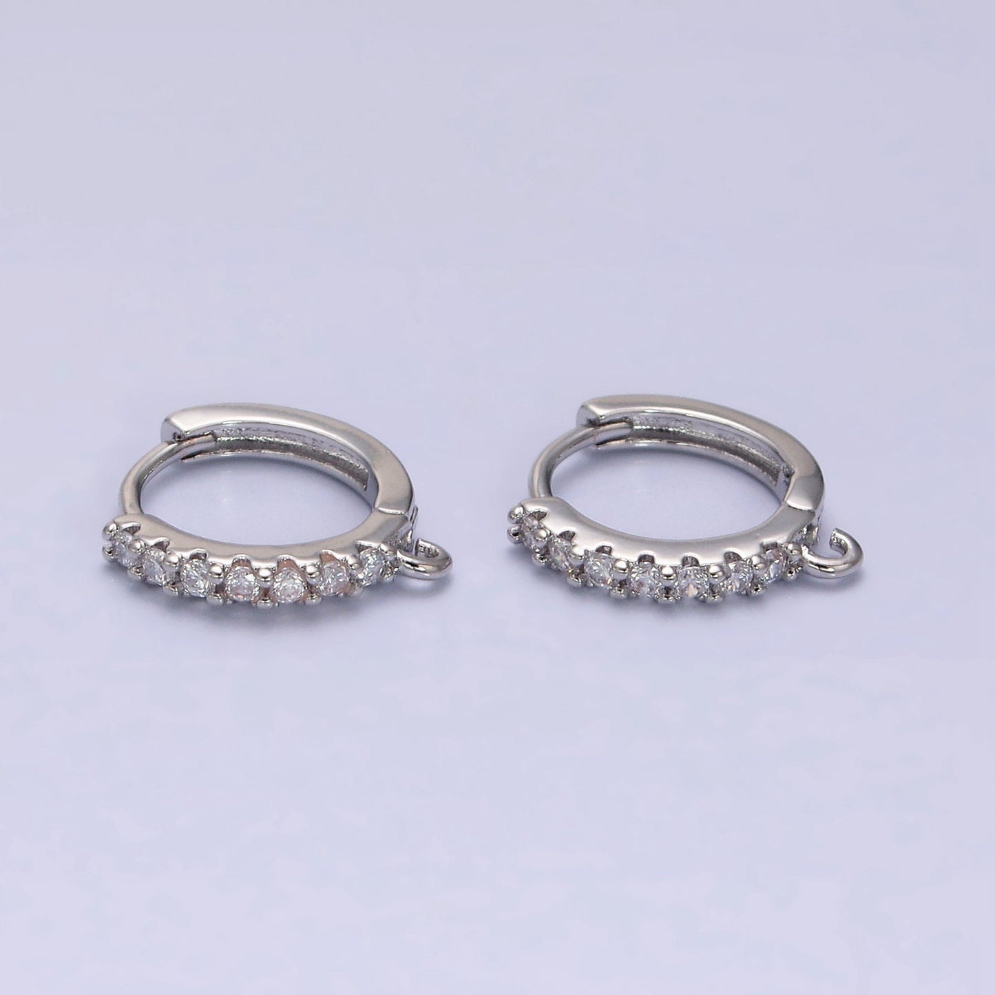 White Gold Filled Clear cubic one touch w/ open link, Lead Nickel free Lever back earring making Component Cz Hoop Z361