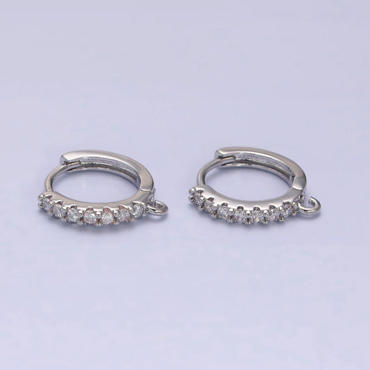 White Gold Filled Clear cubic one touch w/ open link, Lead Nickel free Lever back earring making Component Cz Hoop Z361