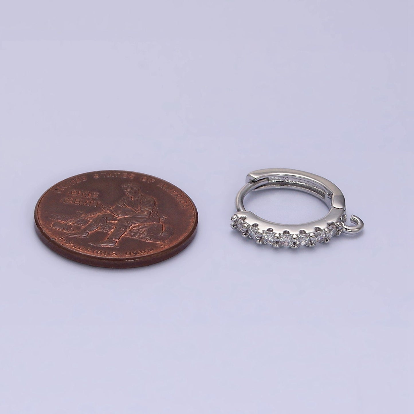 White Gold Filled Clear cubic one touch w/ open link, Lead Nickel free Lever back earring making Component Cz Hoop Z361