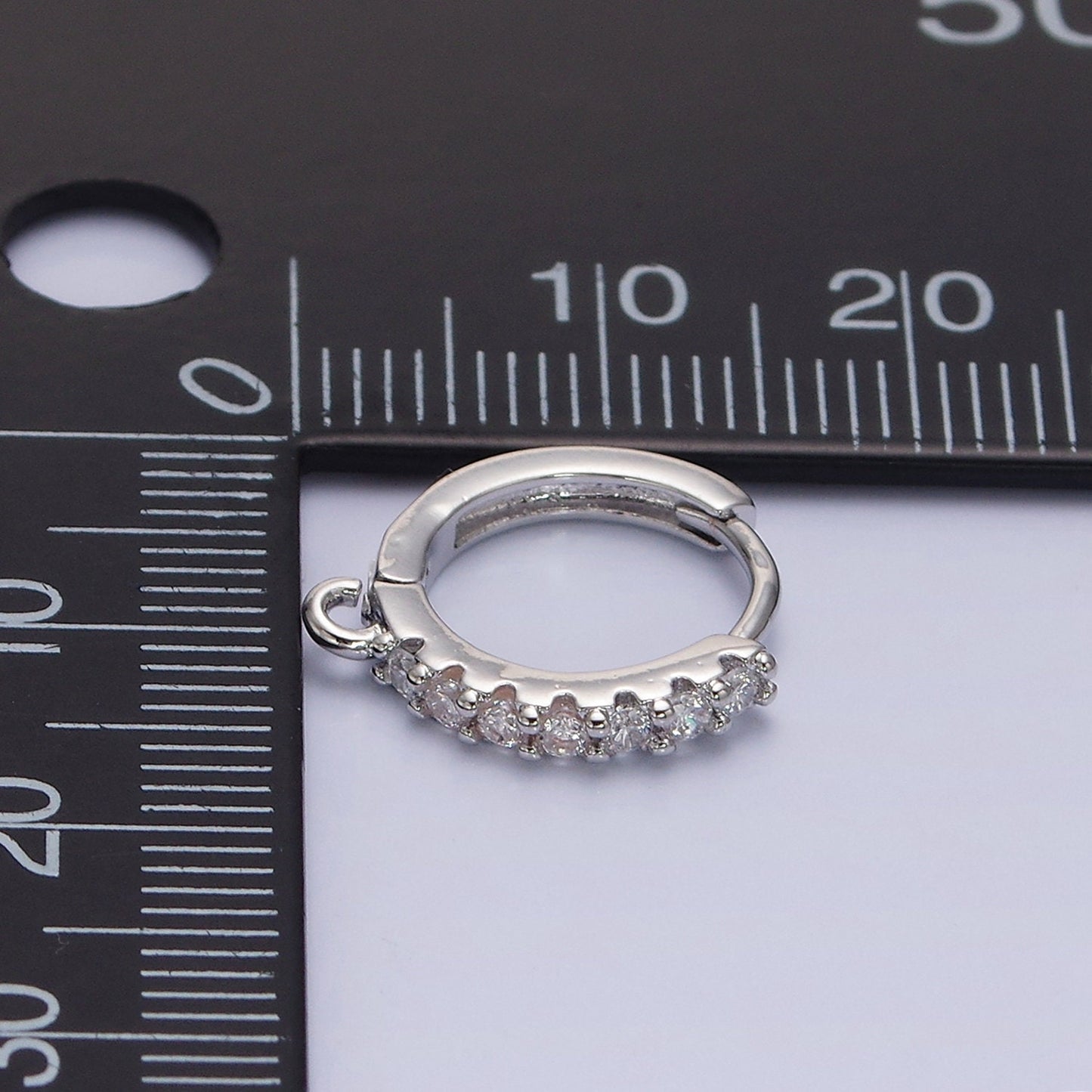 White Gold Filled Clear cubic one touch w/ open link, Lead Nickel free Lever back earring making Component Cz Hoop Z361