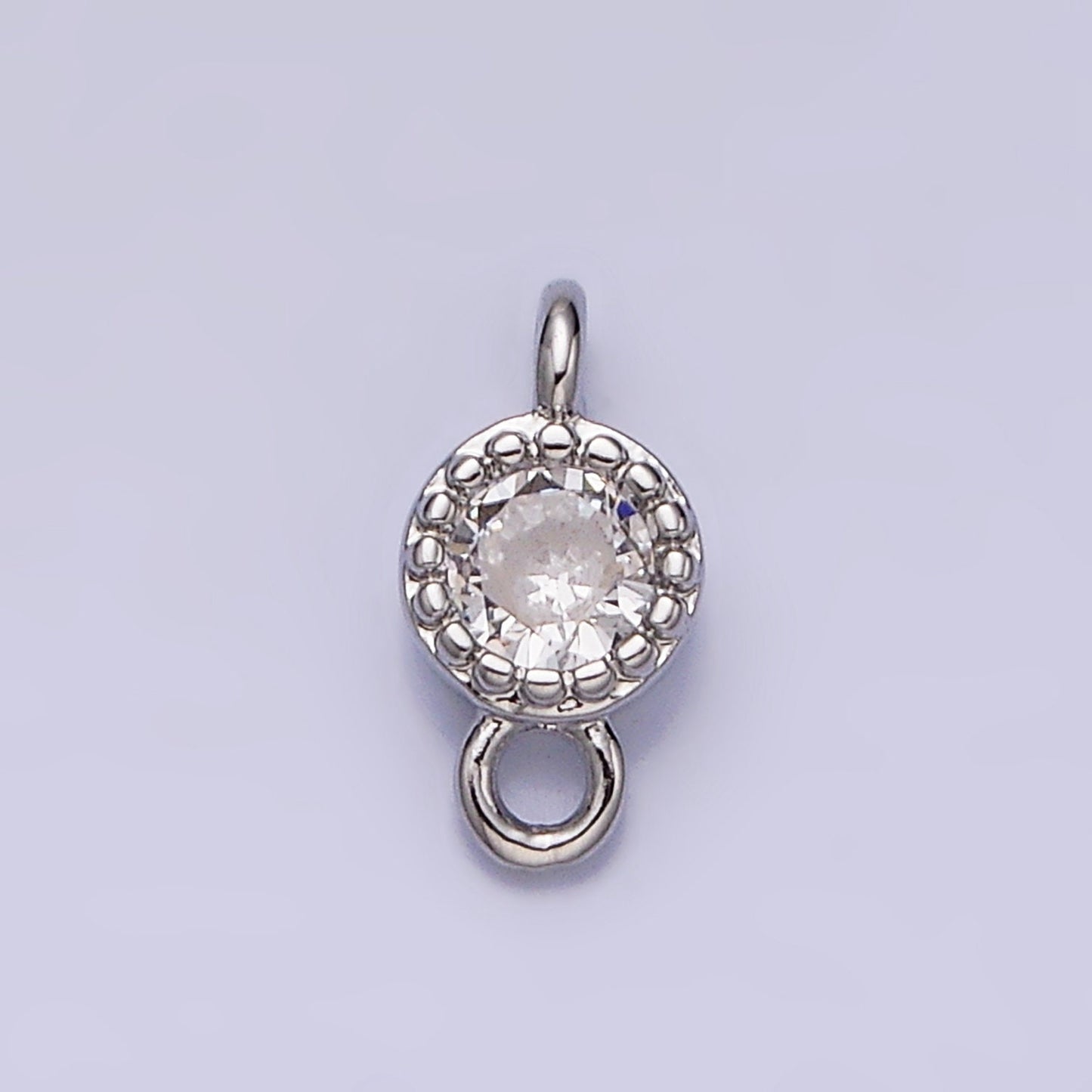 16K Gold Filled 4.5mm Clear Round CZ Dotted Bezel Connector in Gold & Silver | Y-909