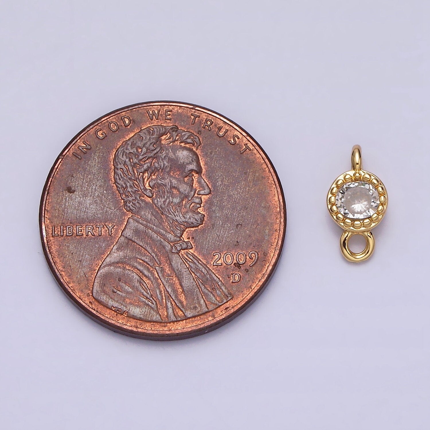 16K Gold Filled 4.5mm Clear Round CZ Dotted Bezel Connector in Gold & Silver | Y-909
