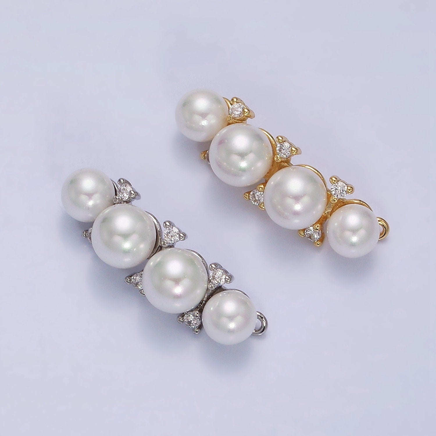 16K Gold Filled White Shell Pearl Lined Curve Charm Connector for Bracelet Necklace Link Connector in Gold & Silver | Y-917