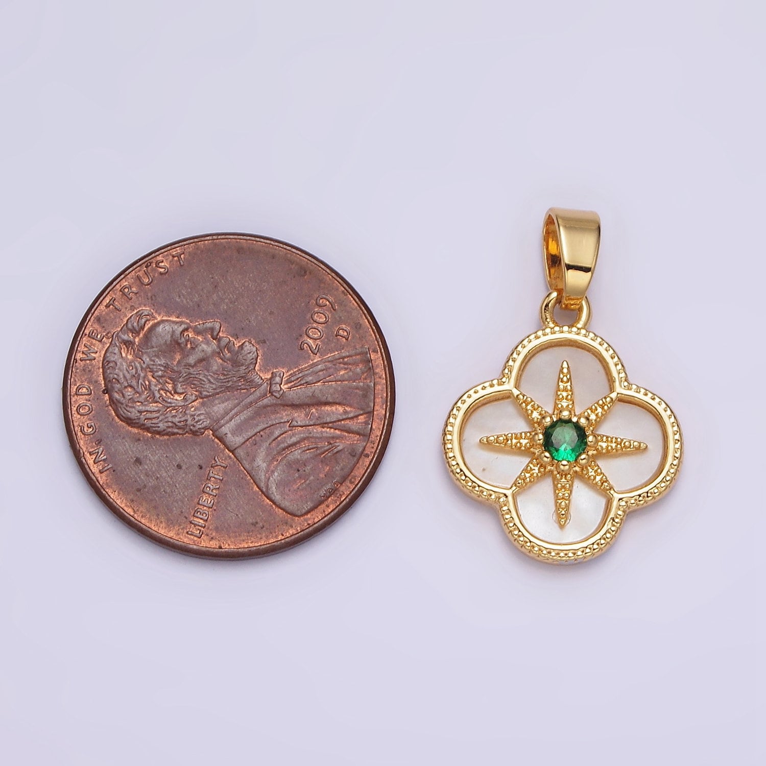 Mini Celestial Jewelry Pendant 16K Gold Filled Northern Star Pearl Clear Micro Paved CZ Flower Charm Lucky Jewelry | AA562