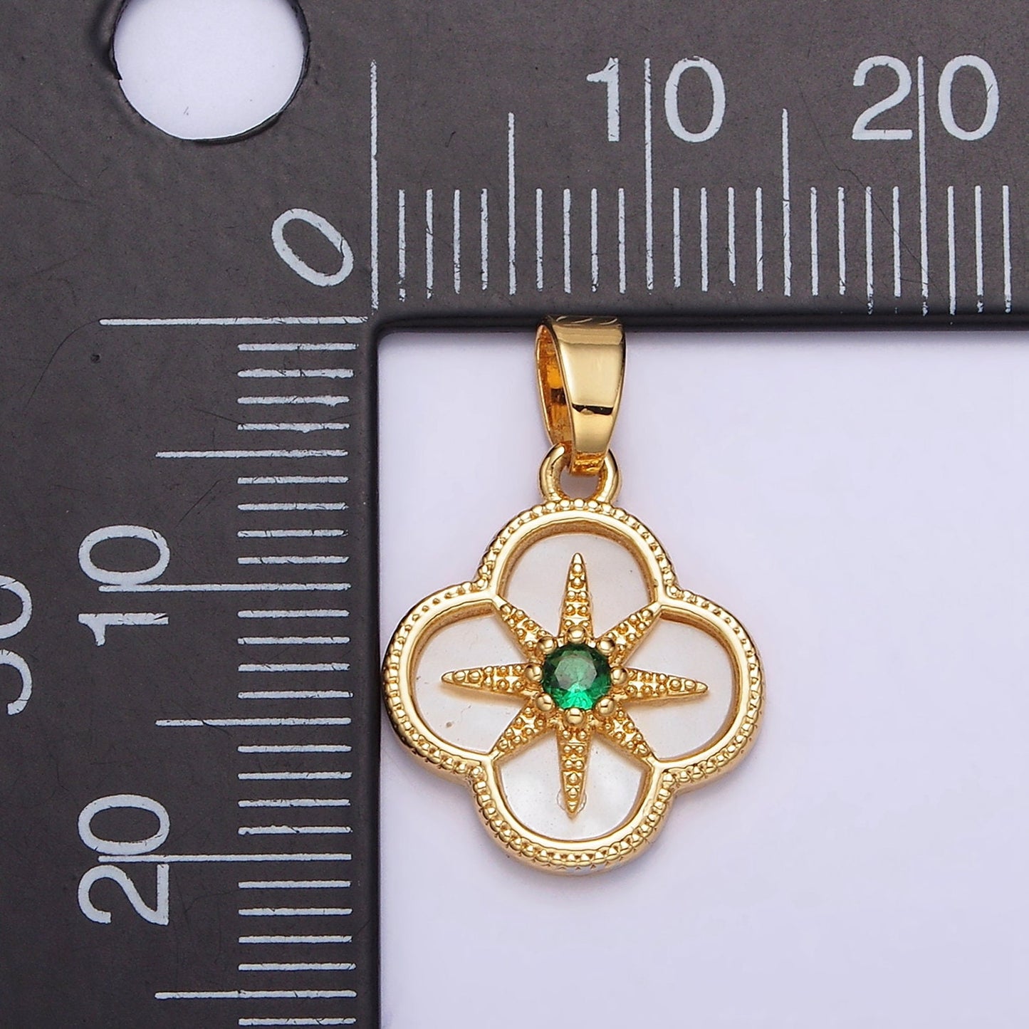 Mini Celestial Jewelry Pendant 16K Gold Filled Northern Star Pearl Clear Micro Paved CZ Flower Charm Lucky Jewelry | AA562