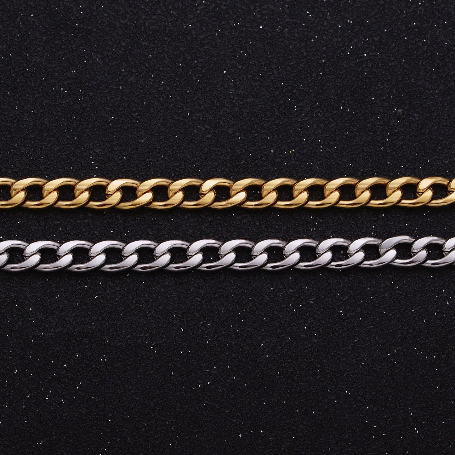 24K Gold Filled Curb Chain by Yard, Silver Curb Chain Wholesale bulk Roll Chain for Jewelry Making 5.2mm width Roll-1293