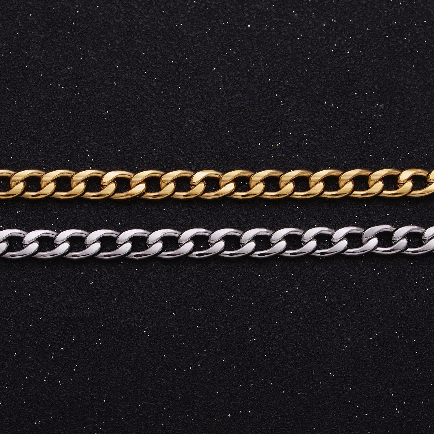 24K Gold Filled Curb Chain by Yard, Silver Curb Chain Wholesale bulk Roll Chain for Jewelry Making 5.2mm width Roll-1293
