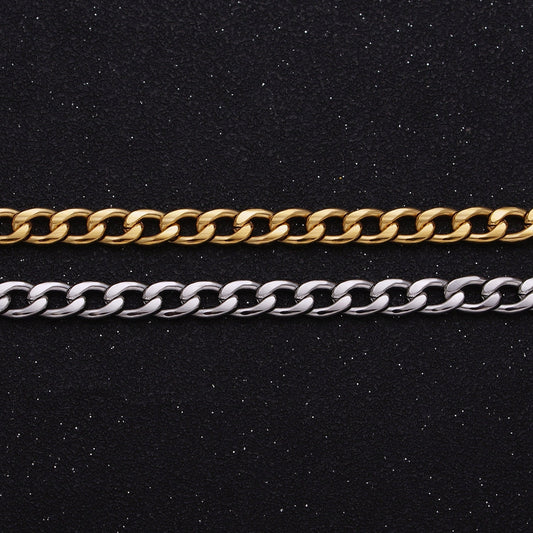 24K Gold Filled Curb Chain by Yard, Silver Curb Chain Wholesale bulk Roll Chain for Jewelry Making 5.2mm width Roll-1293