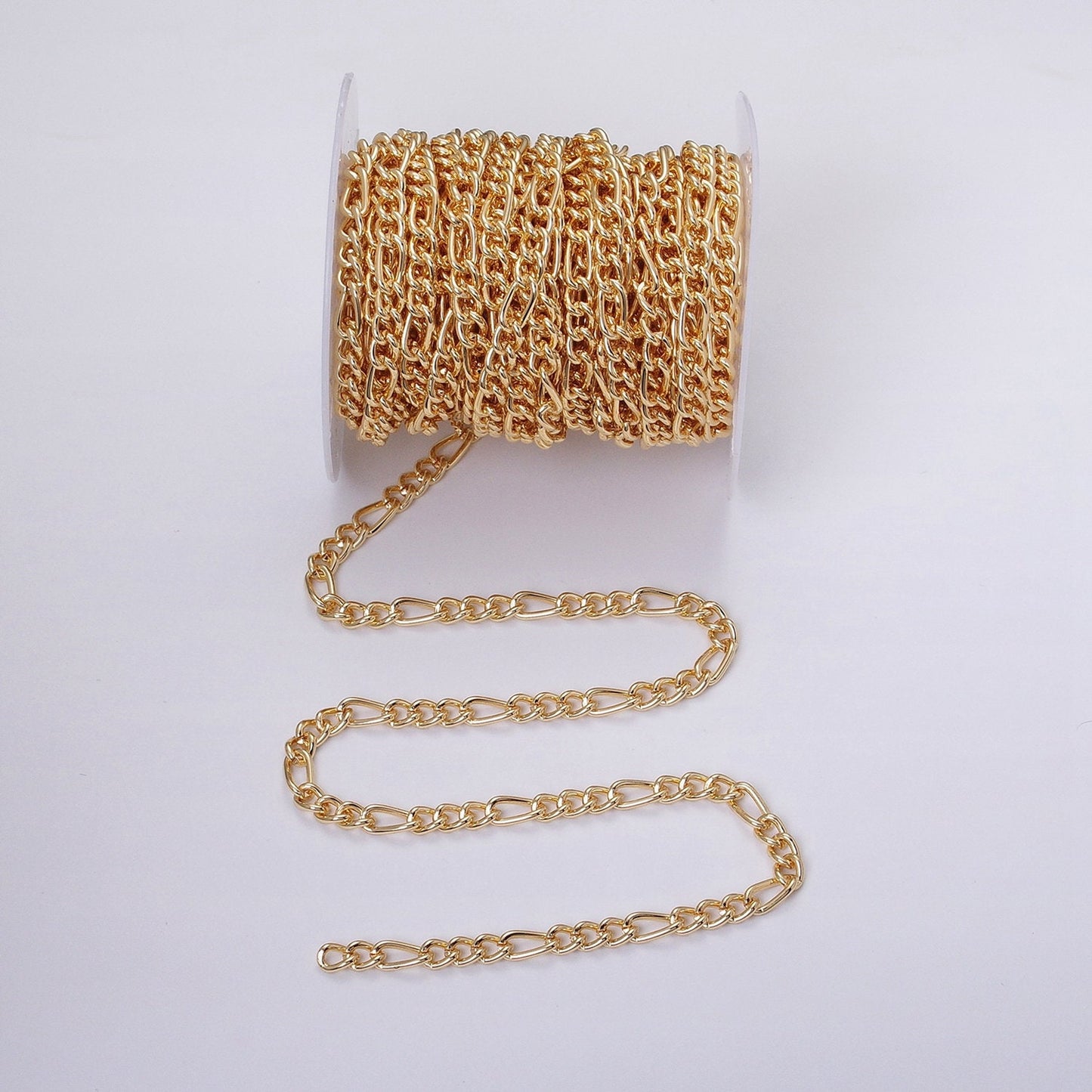 16K Gold Filled 5.3mm Figaro Unfinished Chain by Yard in Gold & Silver | ROLL-1233 ROLL-1234