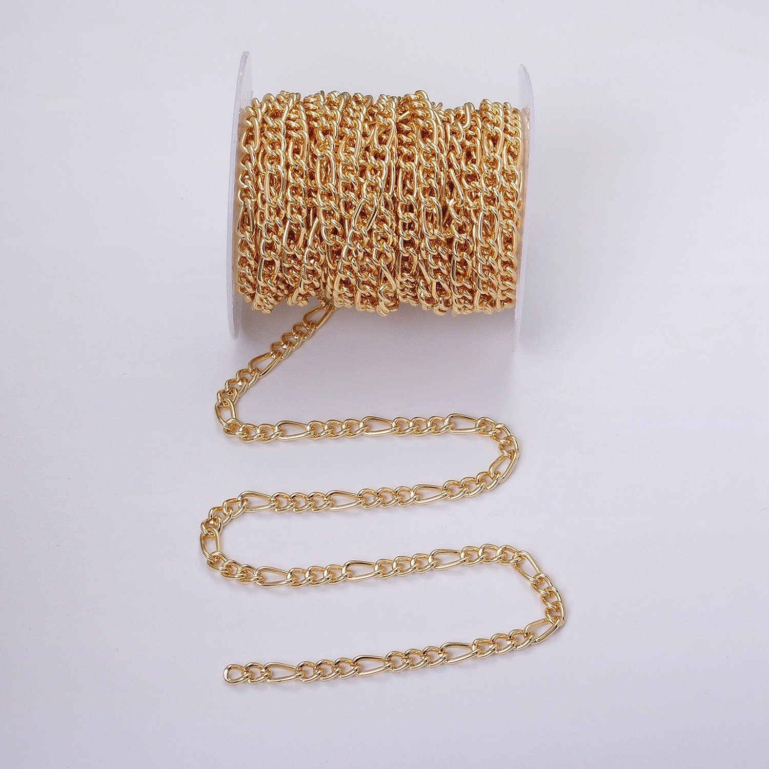 16K Gold Filled 5.3mm Figaro Unfinished Chain by Yard in Gold & Silver | ROLL-1233 ROLL-1234