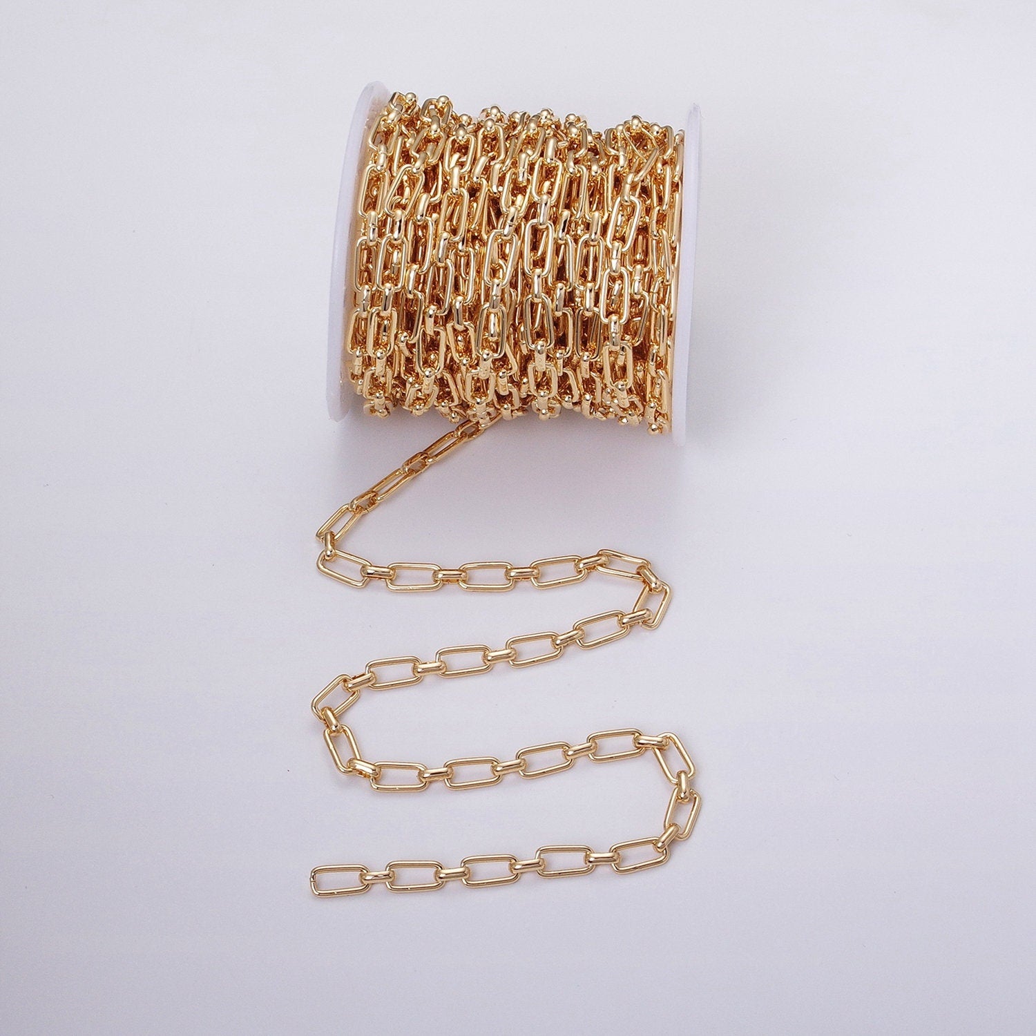 5.3mm Width Paperclip Chain 24K Gold Filled Chain by Yard, Elongated Link Chain Wholesale Unfinished Paper Clip Link Roll-1235